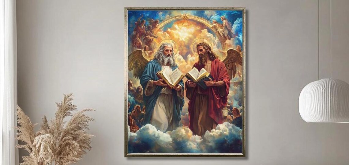 Heavenly Saints Reading Open Books in Golden Clouds Art Print