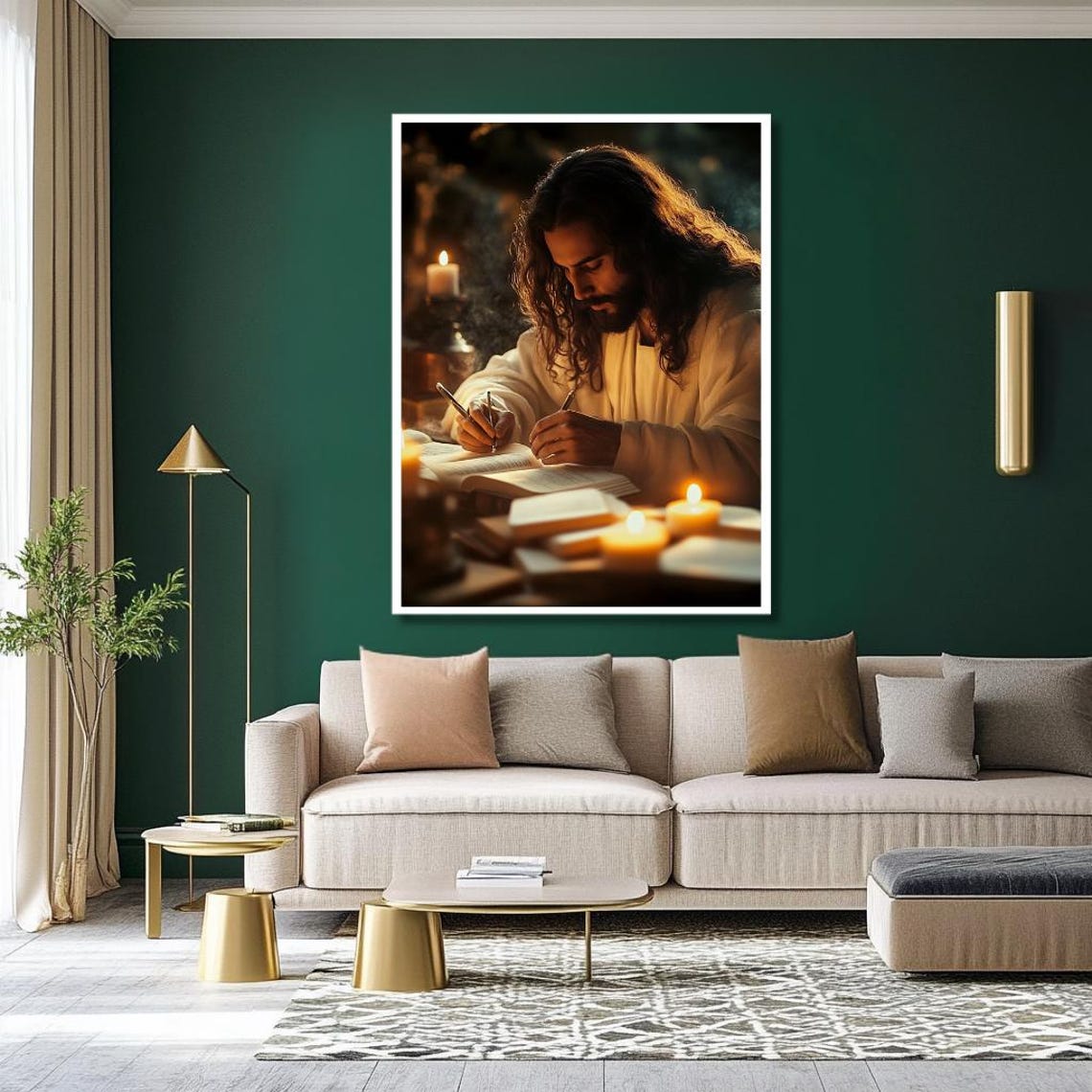 Jesus Writing by Candlelight Warm Devotional Christian Poster