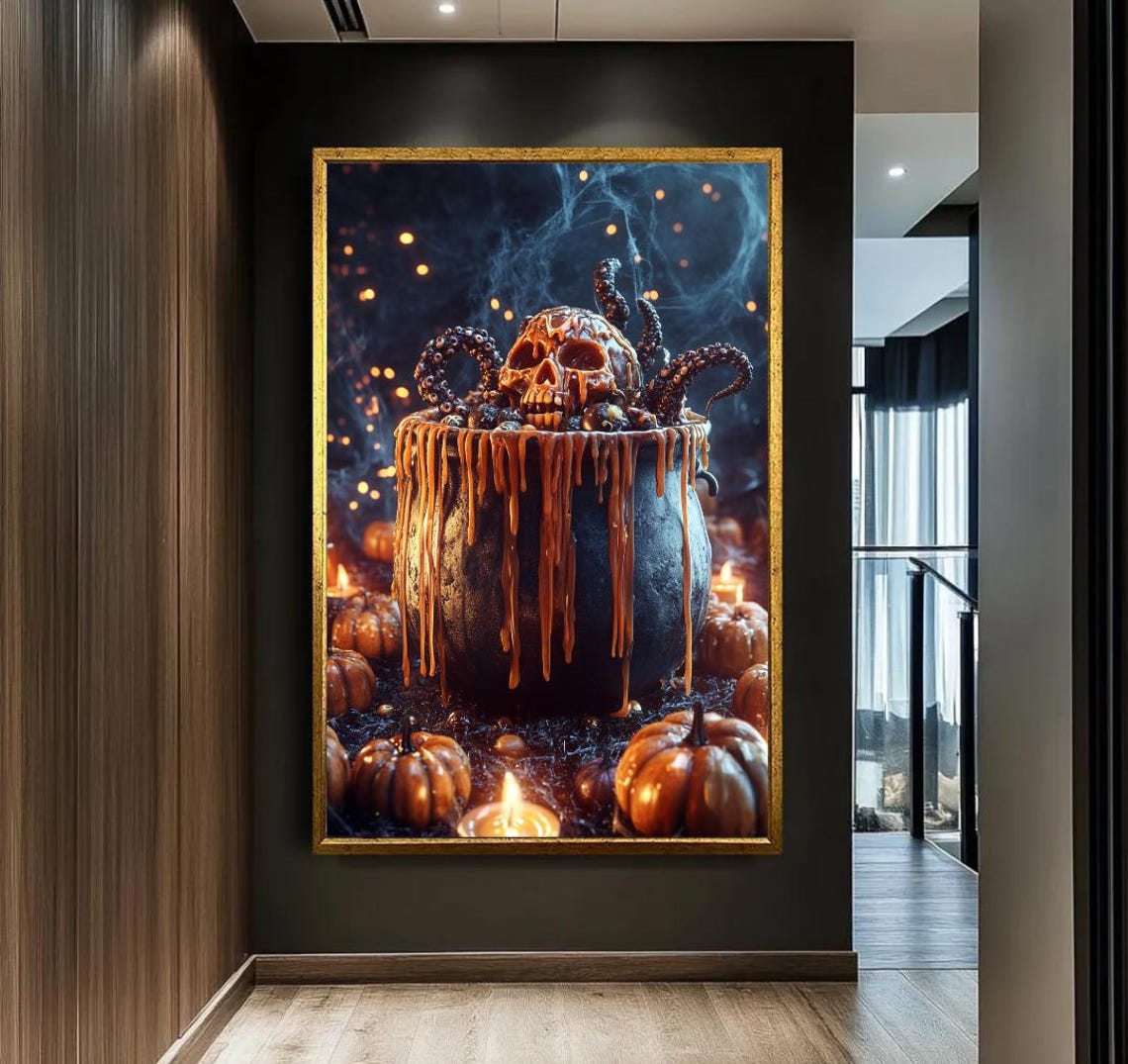 Halloween Skull Octopus Cauldron Dripping Caramel Horror Poster