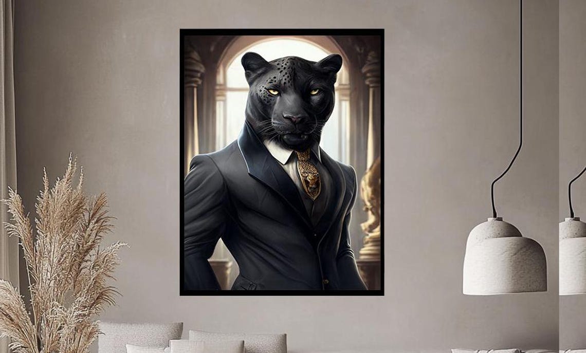 Classy Black Panther In Suit Anthropomorphic Portrait Poster