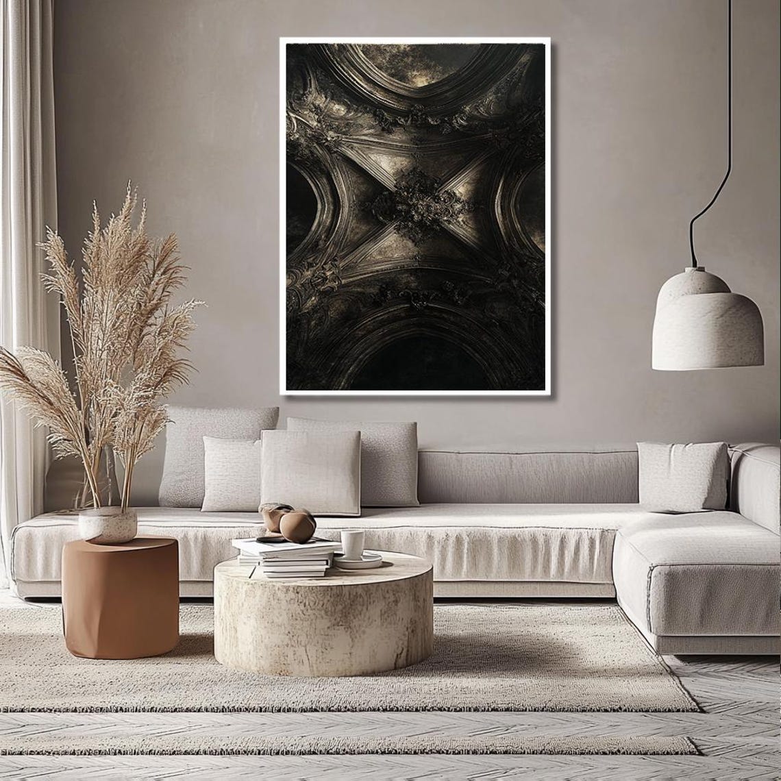 Baroque Vaulted Cathedral Ceiling Dark Ornate Architecture Art Print - Image 2