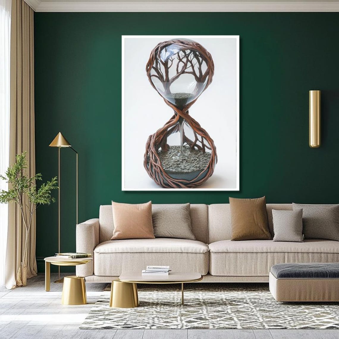 Golden Tree Under Full Moon Wall Art Magical Night Landscape With Starry Sky Enchanting Nature Decor For Living Room Large - Image 2