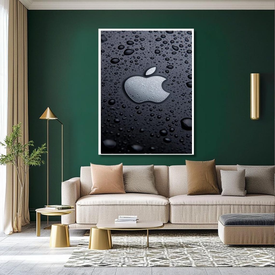 Metallic Apple Logo With Water Droplets Sleek Tech Art Poster - Image 2