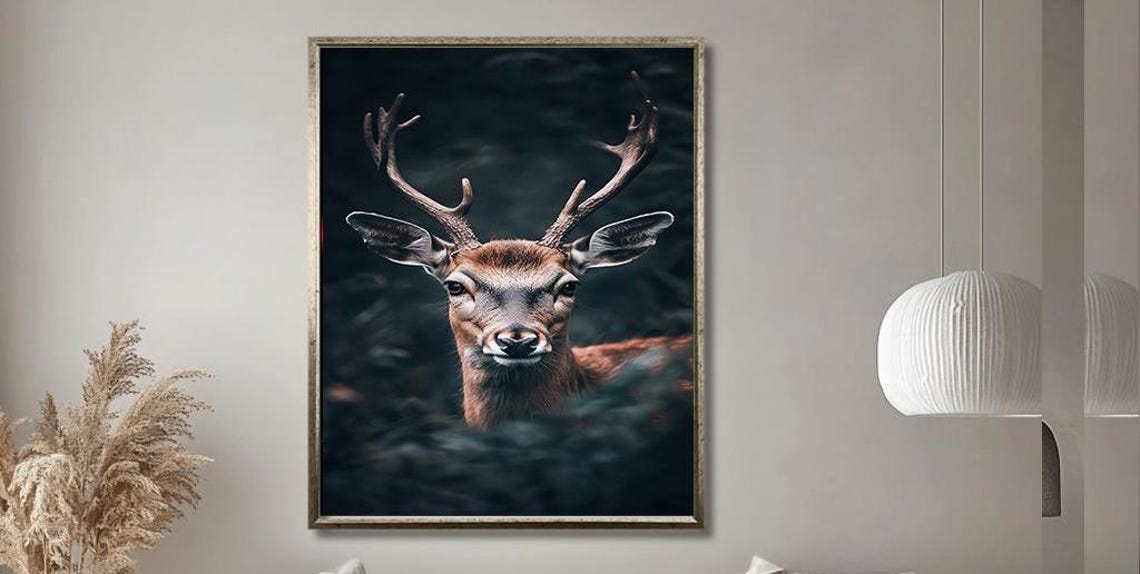 Majestic Red Deer Stag Portrait In Dark Forest Wildlife Poster