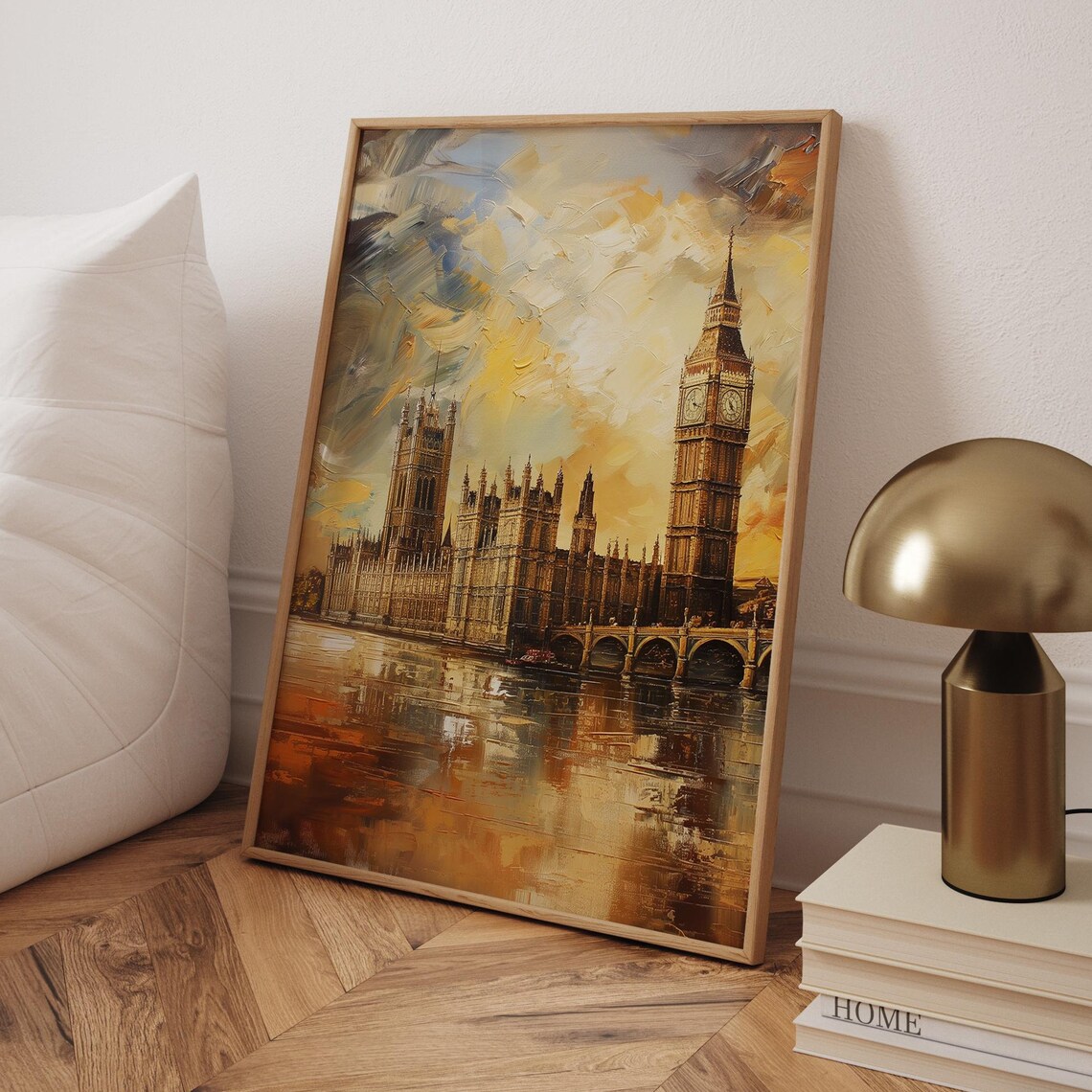 Big Ben and Westminster Golden Sunset Oil Painting Style Poster