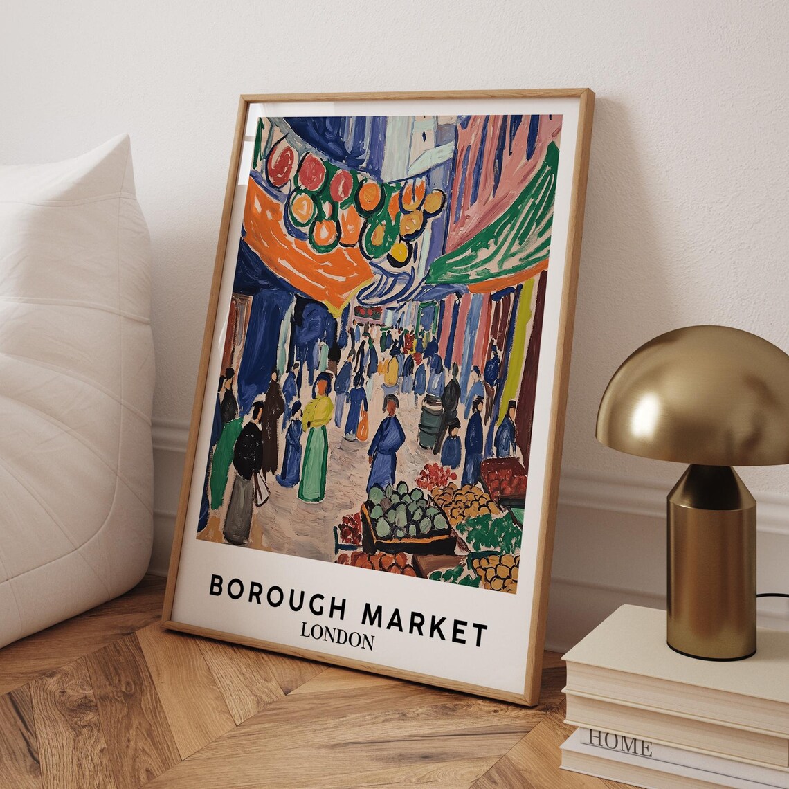 Borough Market London Matisse Style Colorful Food Hall Travel Poster