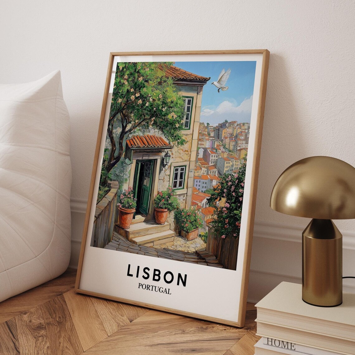 Lisbon Portugal Old Stone House Dove Cityscape Painting Poster
