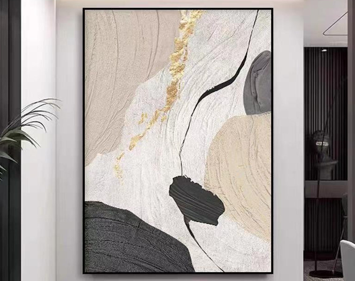 Black White Beige Abstract Brushstroke Modern Fashion Style Wall Art
