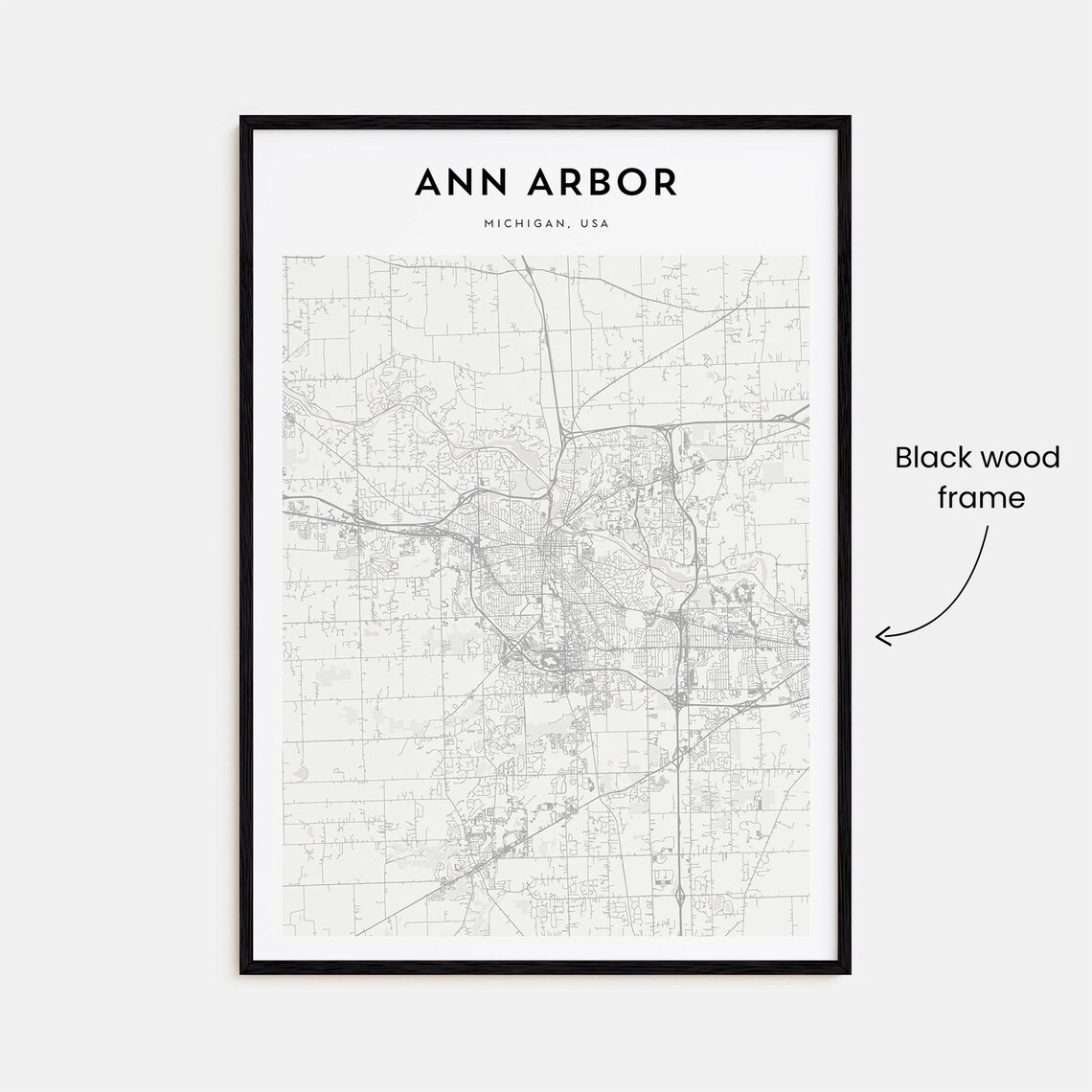 Ann Arbor Michigan Minimalist Monochrome Street Map Art Poster - Image 3