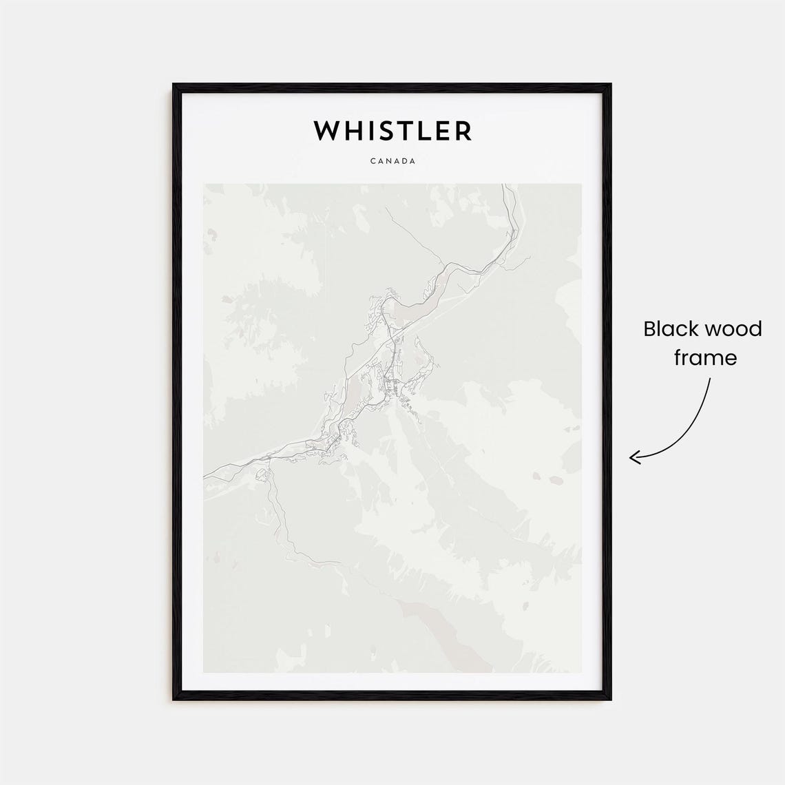 Whistler Canada Minimalist Monochrome Mountain Town Map Poster - Image 3