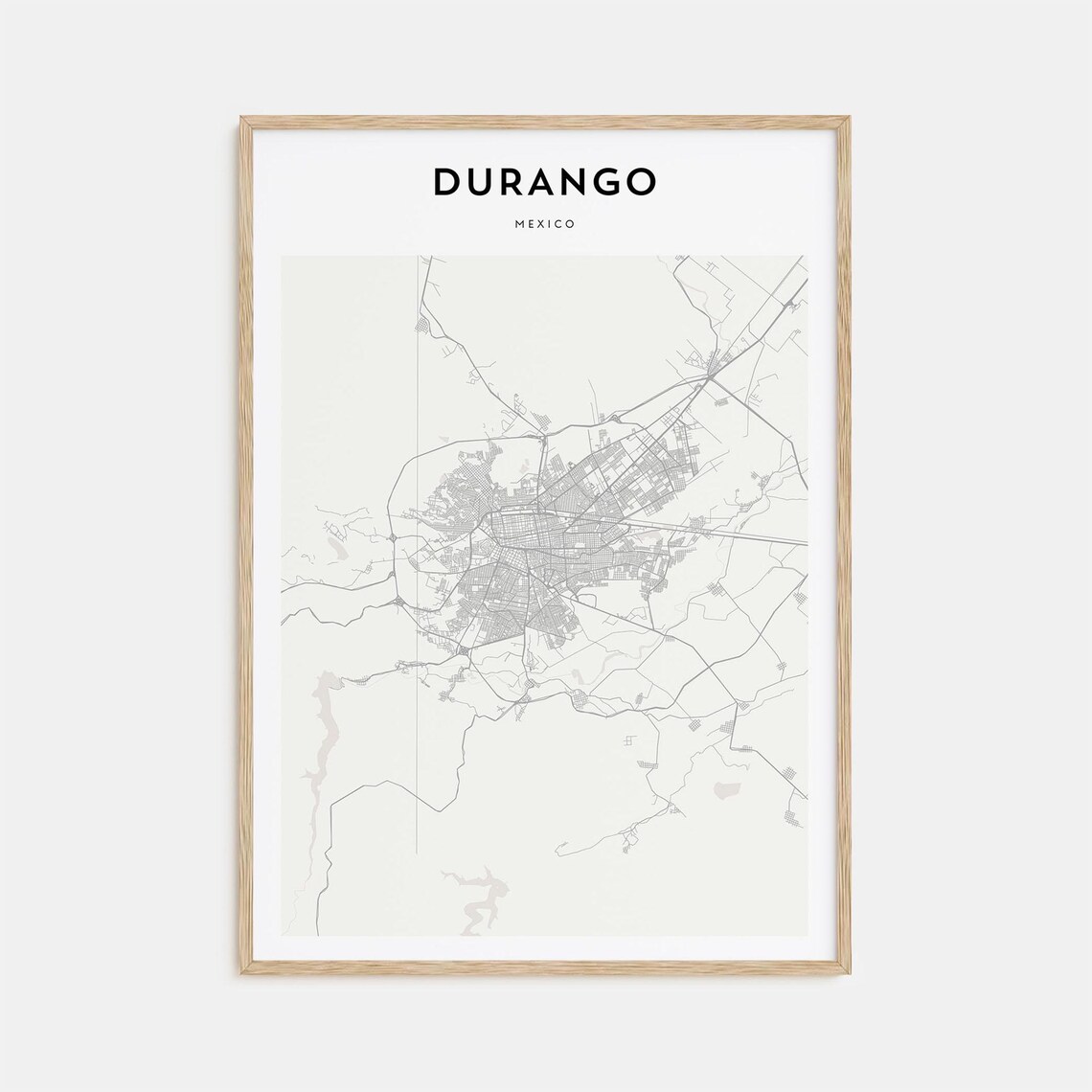 Durango Mexico Minimalist Beige City Street Map Poster Home Decor