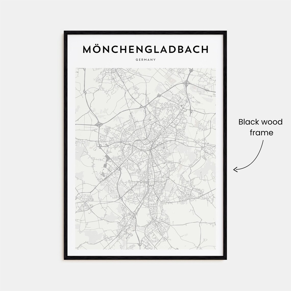 Monchengladbach Germany Urban Grid Minimalist Beige Street Map Poster - Image 3
