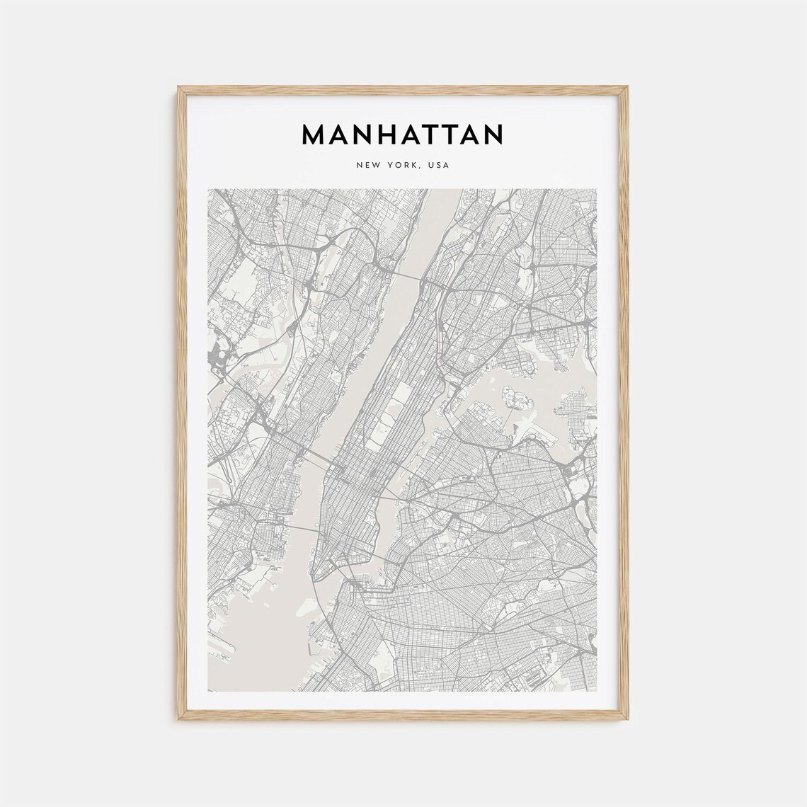 Manhattan New York Minimalist City Street Map Black White Art Poster