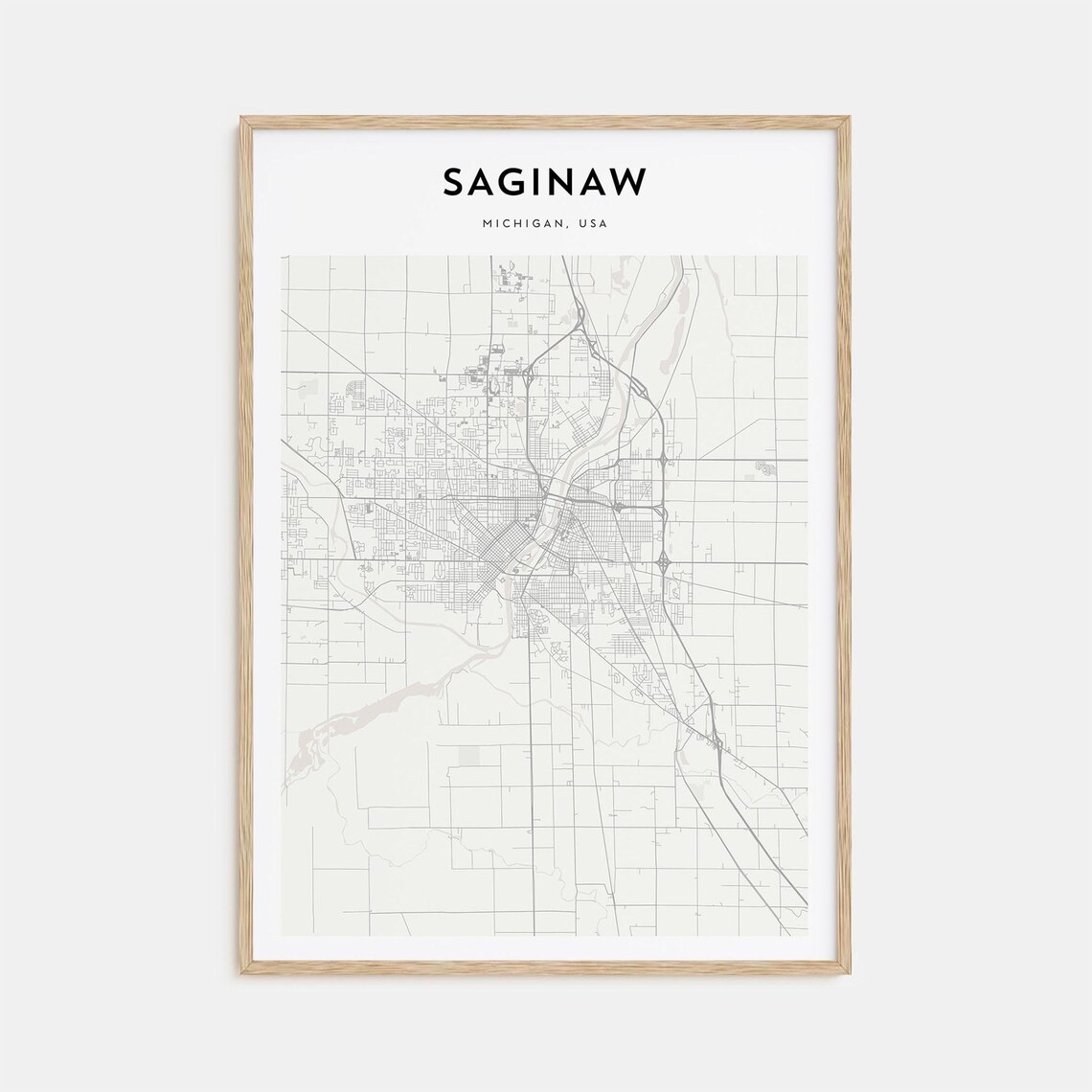 Saginaw Michigan Minimalist Street Map Midwest City Travel Poster
