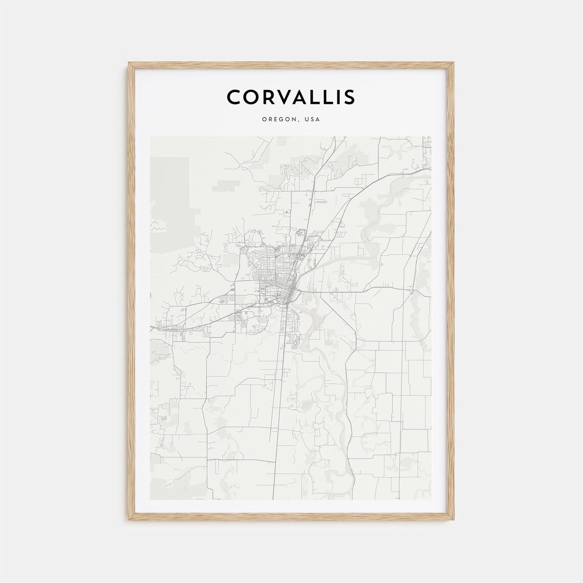 Corvallis Oregon USA Modern Minimalist City Street Map Travel Poster