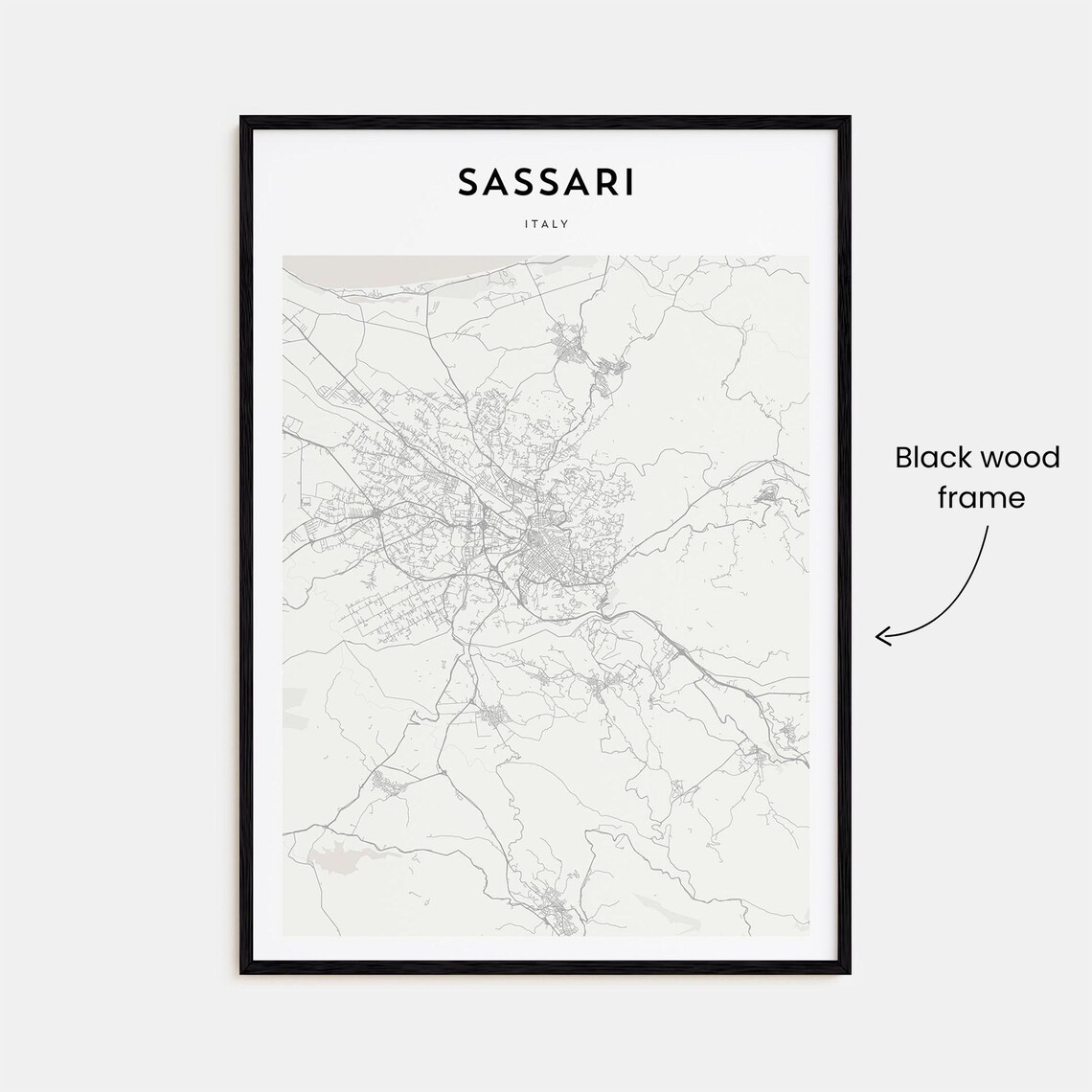 Sassari Italy Minimalist City Street Map Monochrome Art Poster - Image 3