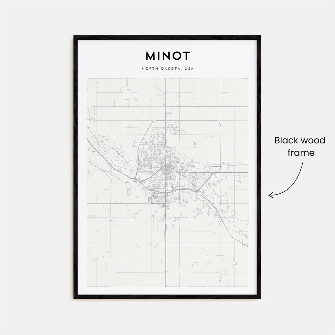 Minot North Dakota USA Minimalist Light Gray Prairie City Map Poster - Image 3