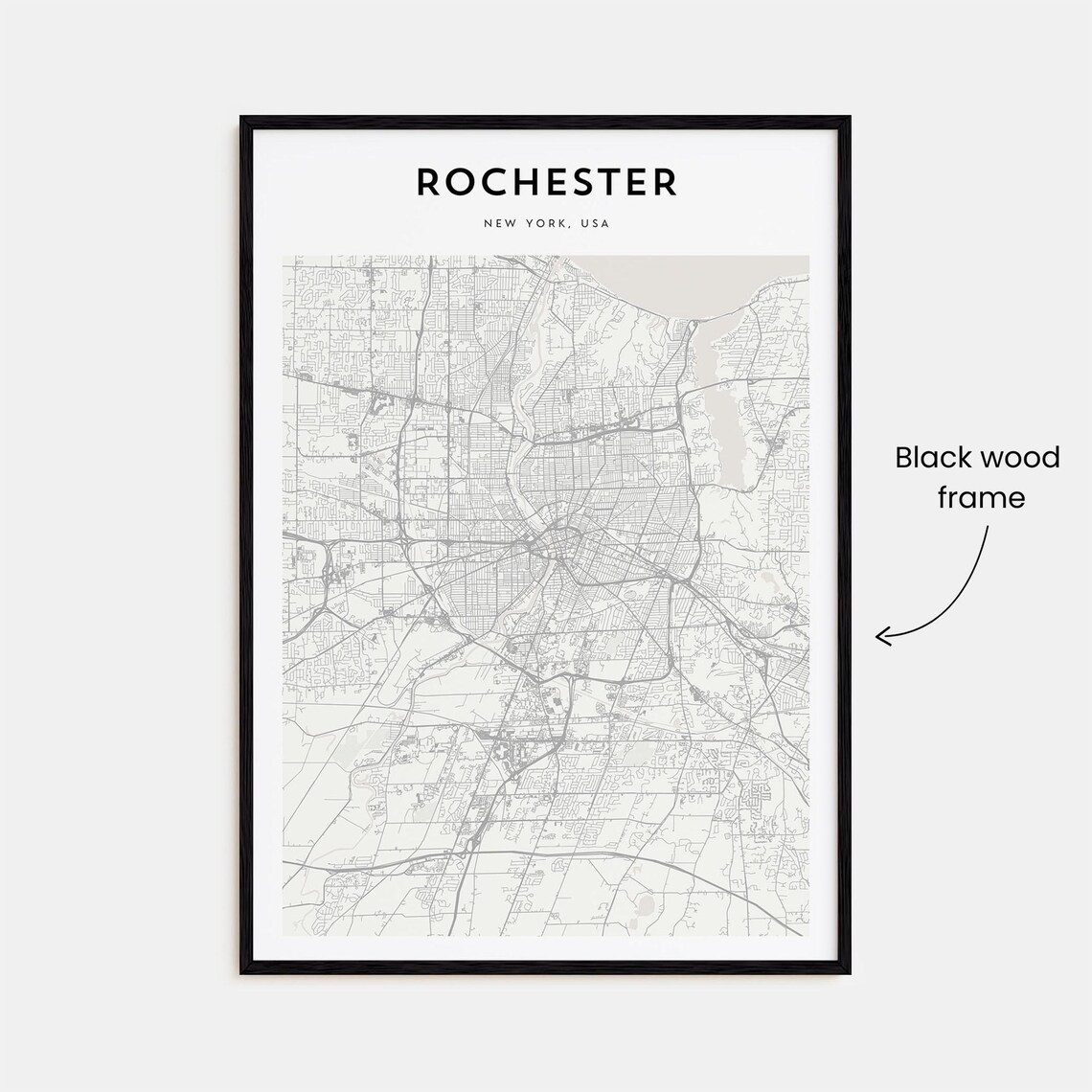 Rochester New York Minimalist Detailed City Map Street Grid Poster - Image 3