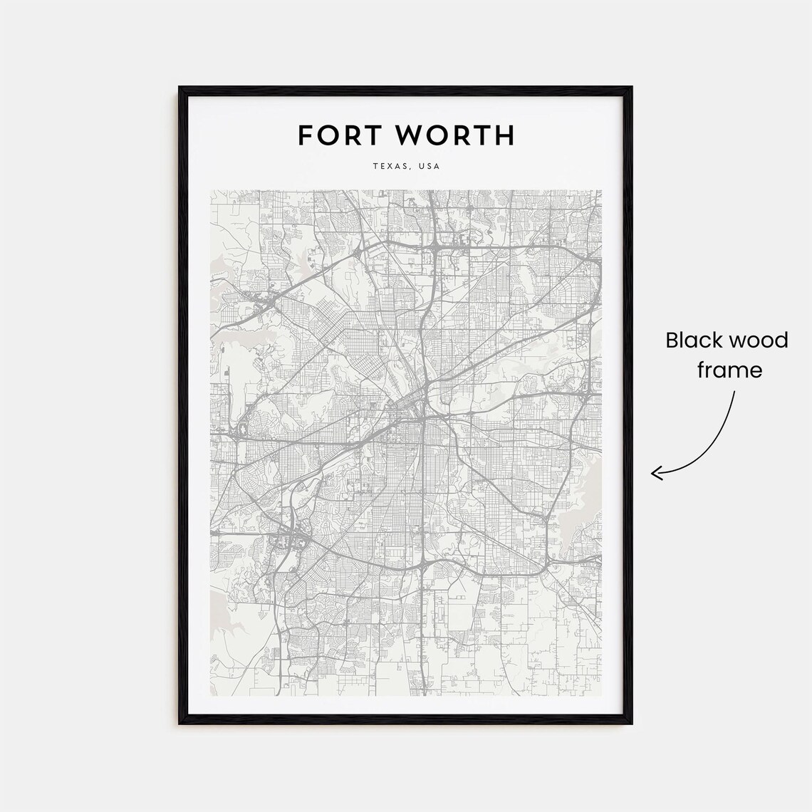 Fort Worth Texas USA Minimalist City Street Map Beige Travel Poster - Image 3