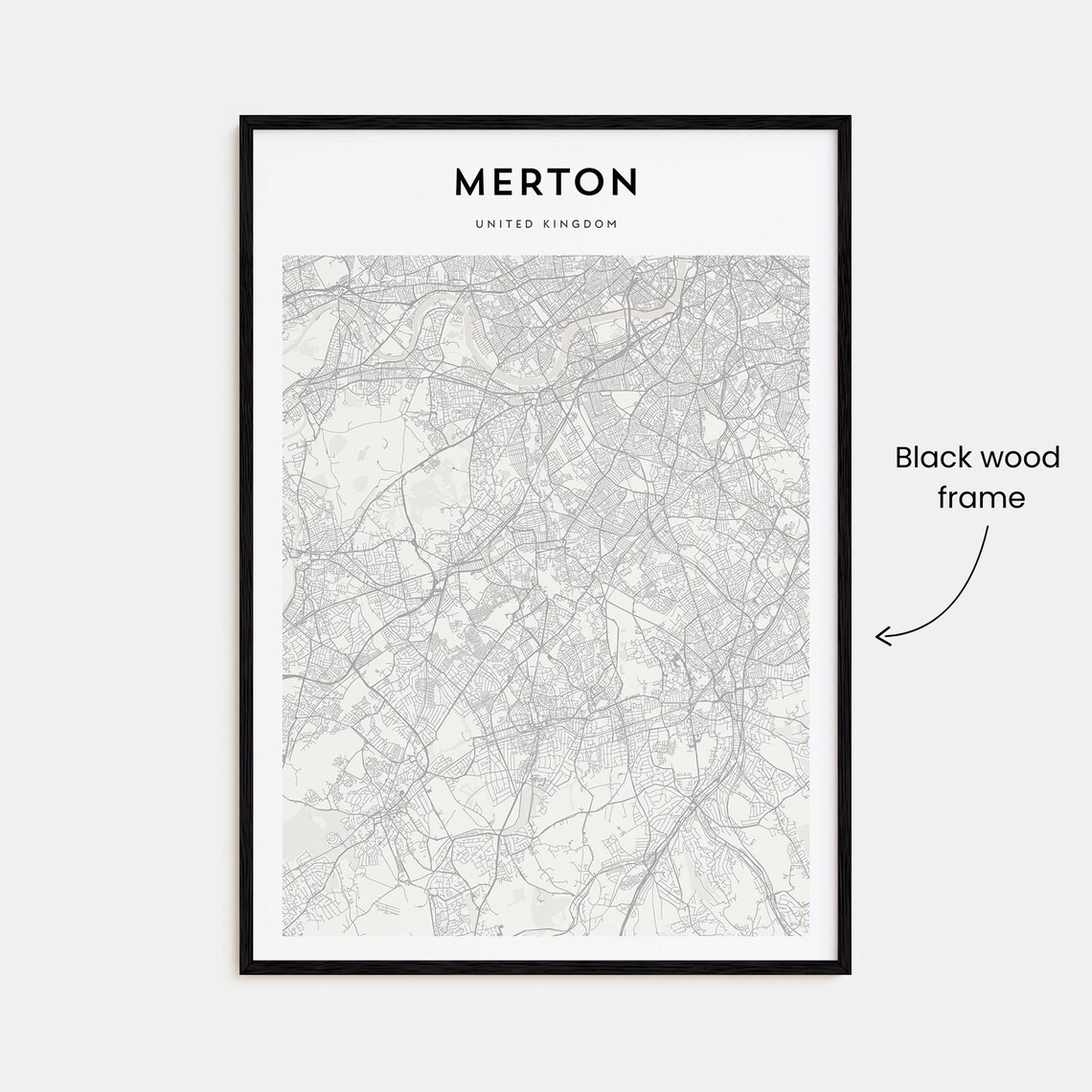Merton United Kingdom City Street Map Minimalist Line Art Poster - Image 3
