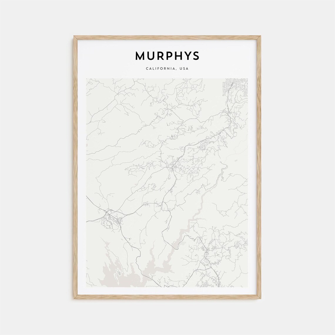 Murphys California Minimalist Town Street Map Black White Art Poster