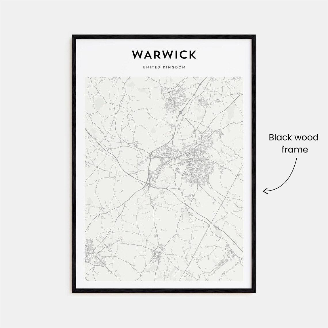 Warwick United Kingdom Minimalist Black White City Street Map Print - Image 3