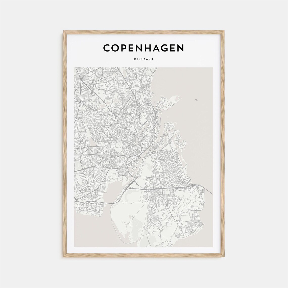 Minimalist Copenhagen Denmark City Street Map Poster in Gray Tones