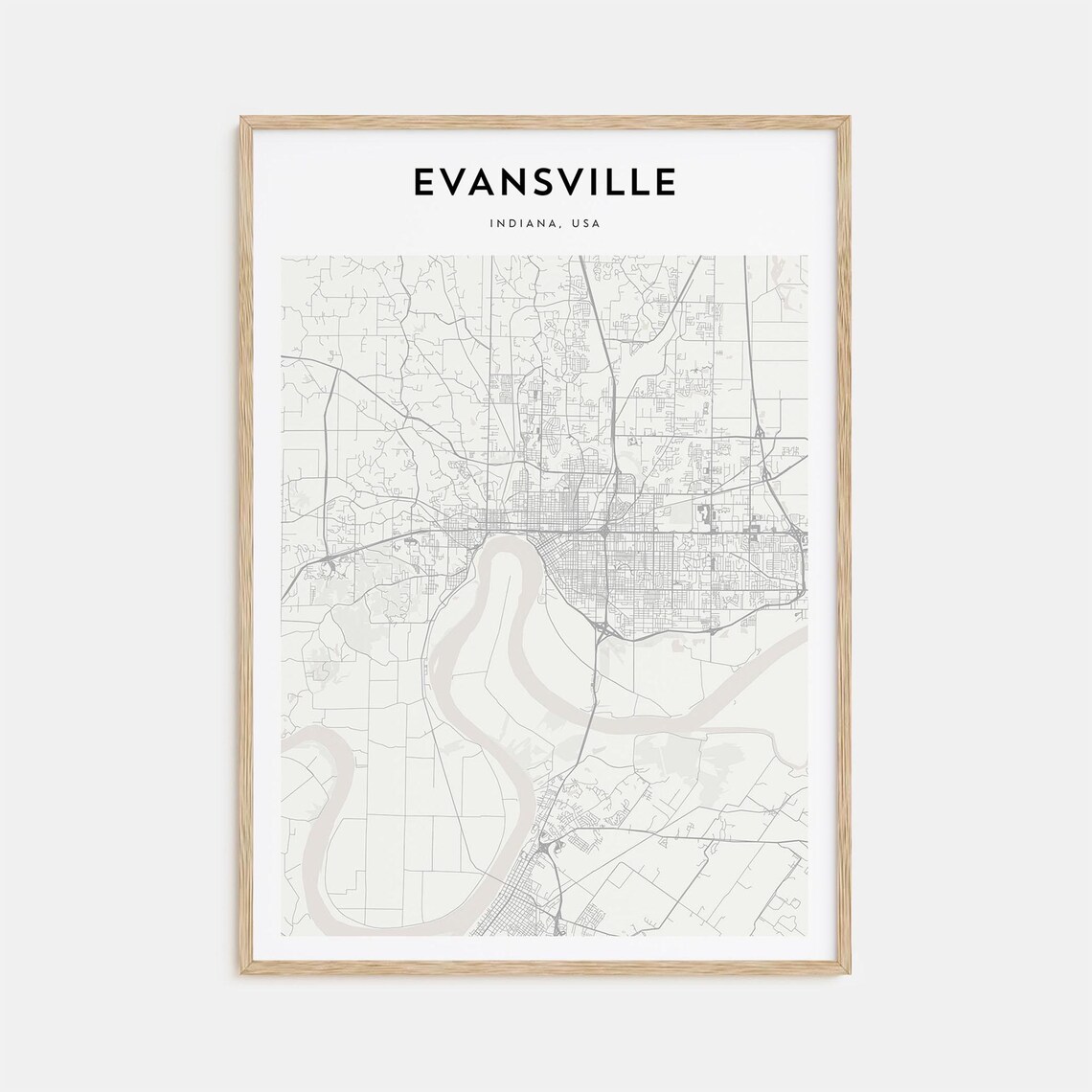 Evansville Indiana Minimalist Street Map Urban City Travel Poster