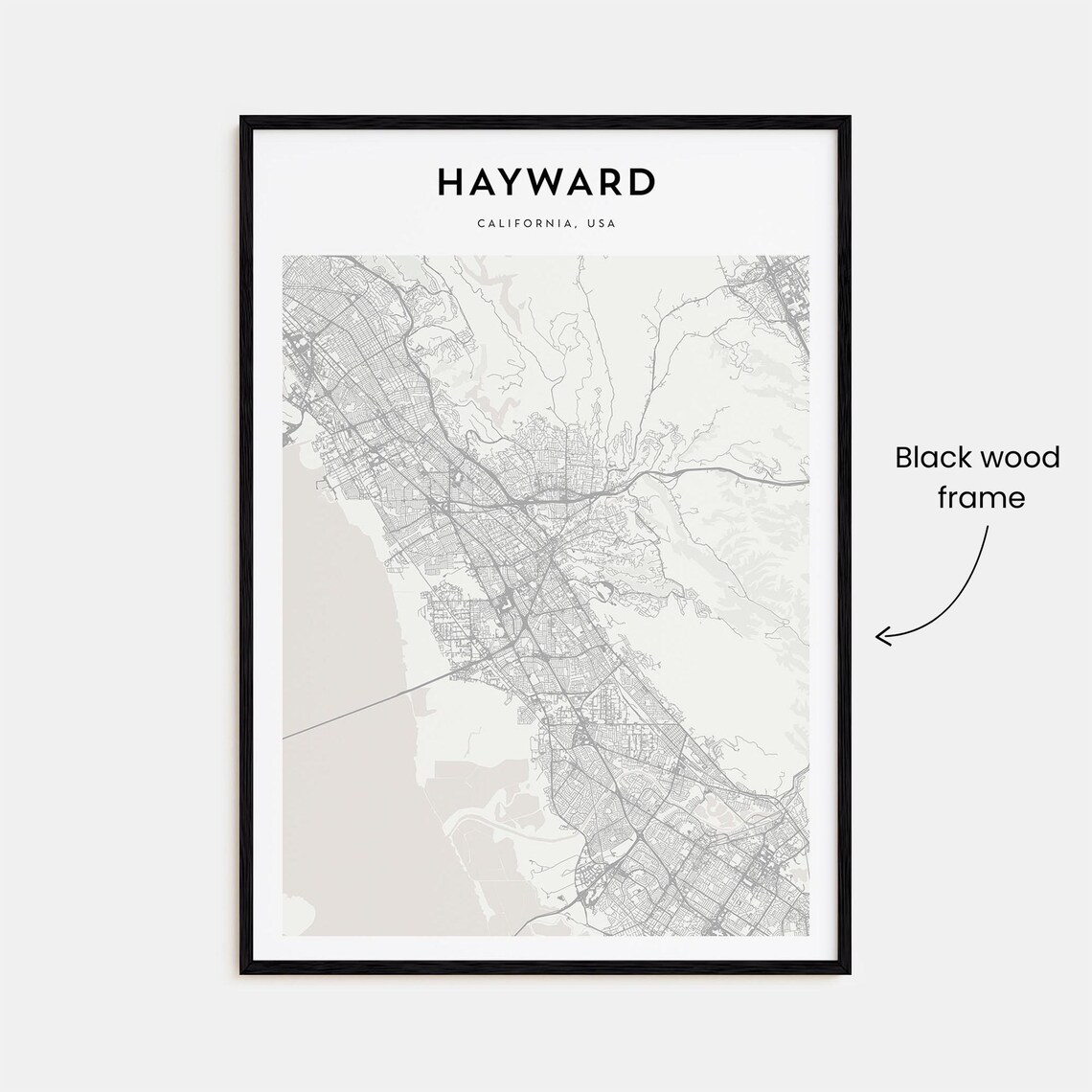 Hayward California Minimalist Monochrome Street Map Art Poster - Image 3