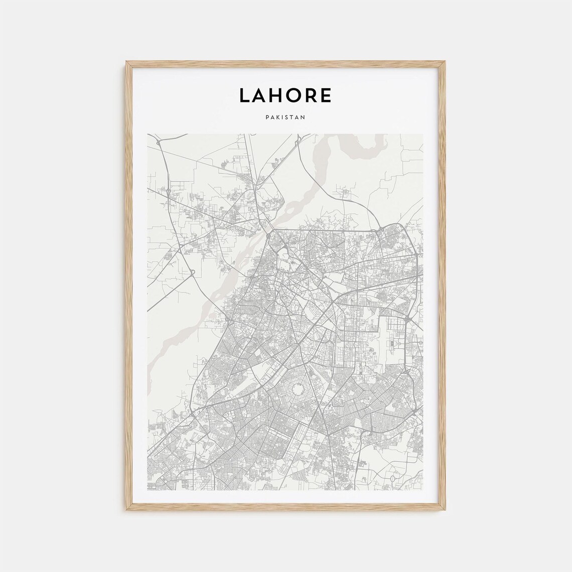 Lahore Pakistan Dense Urban Minimalist Beige Street Map Poster