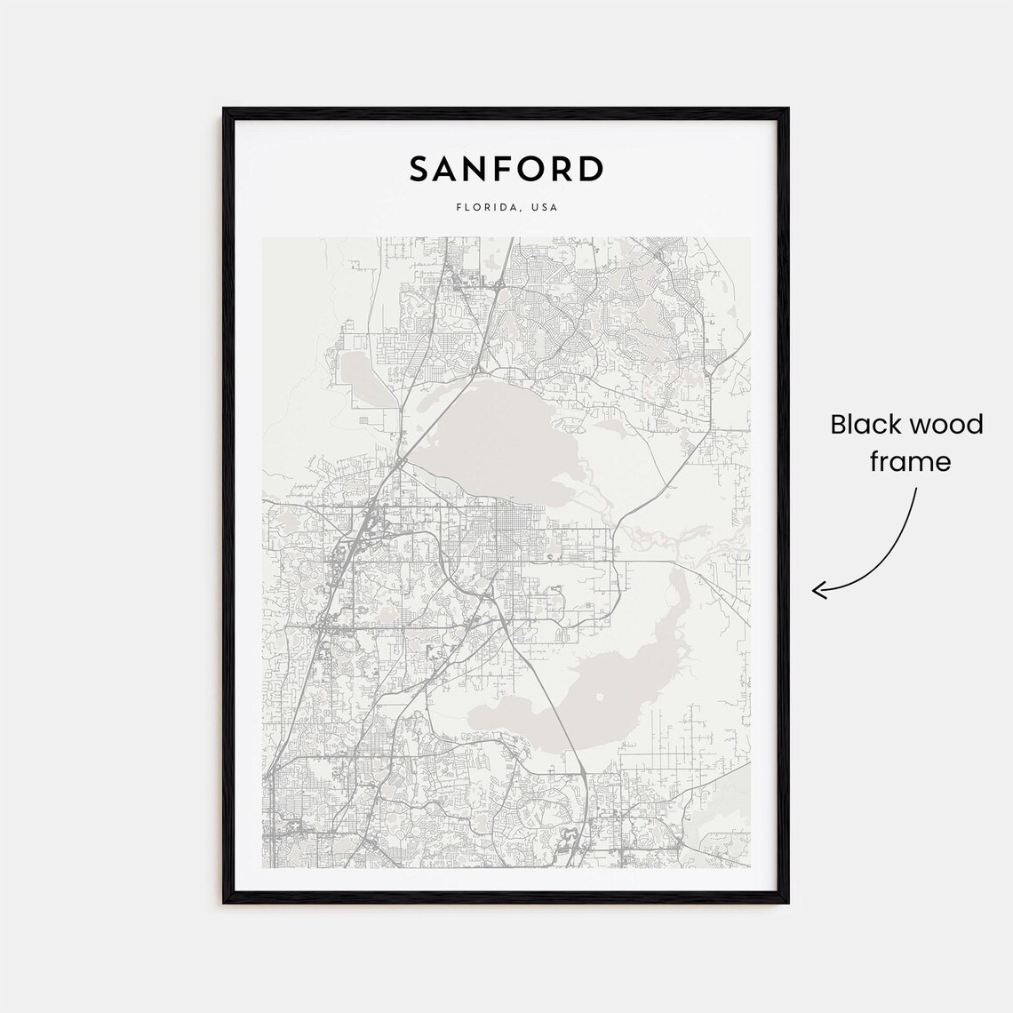 Sanford Florida USA Minimal City Street Map Black White Art Poster - Image 3