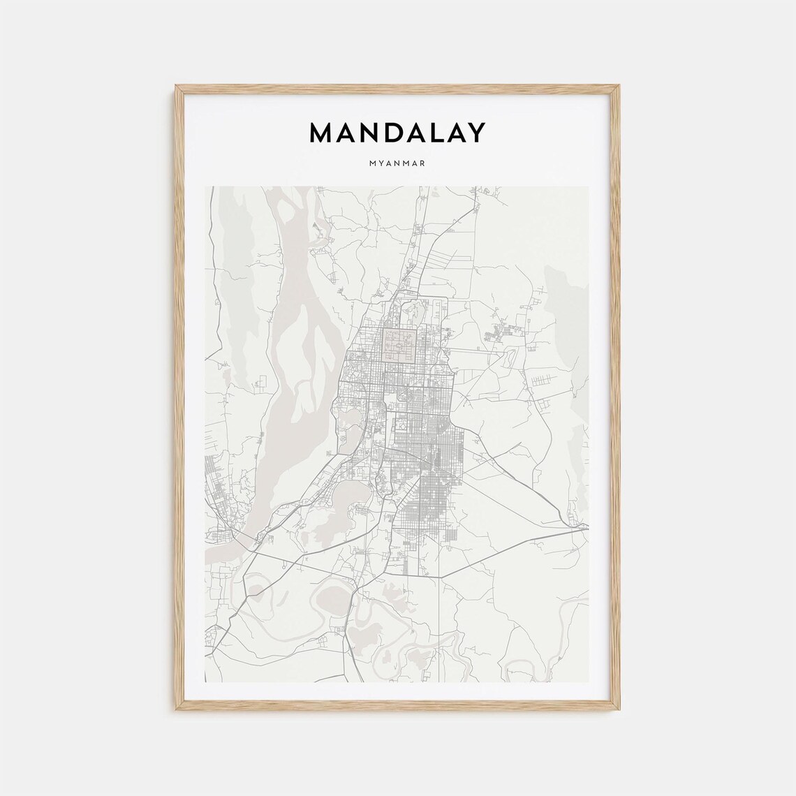 Mandalay Myanmar Minimalist Street Map Poster For Modern Travel Decor