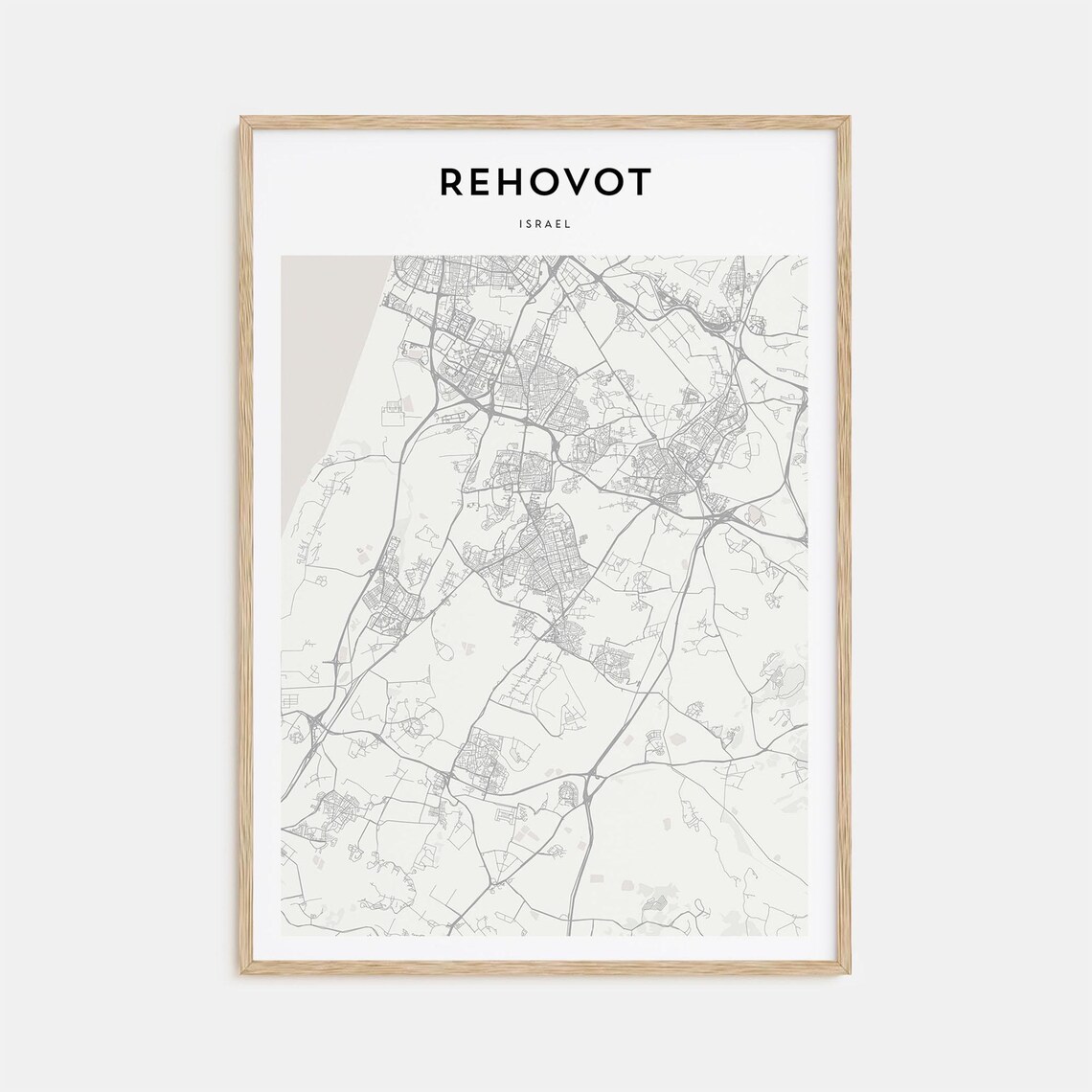 Rehovot Israel Minimalist City Street Map Beige Travel Poster