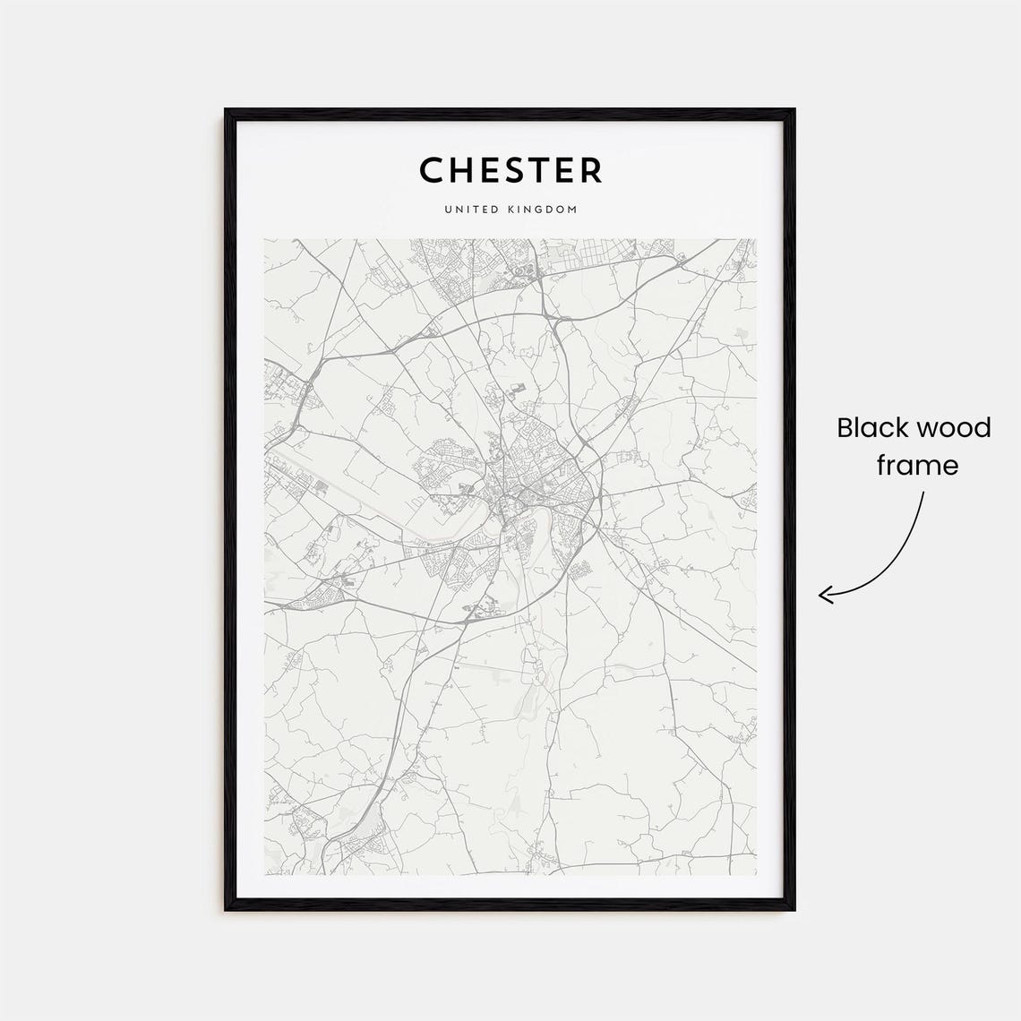 Chester United Kingdom Minimalist Black White City Map Poster - Image 3