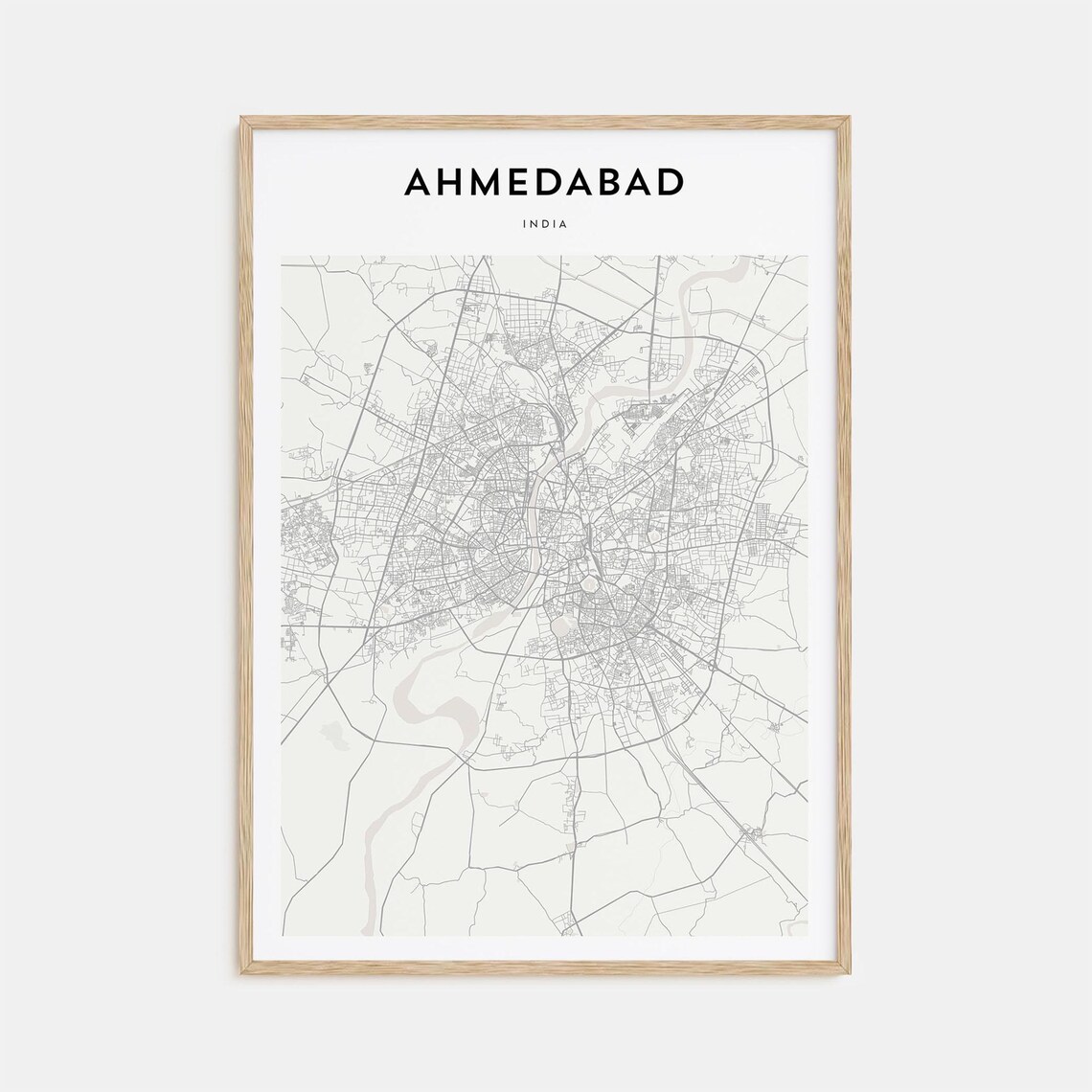 Ahmedabad India Detailed Street Map Minimalist Modern City Poster
