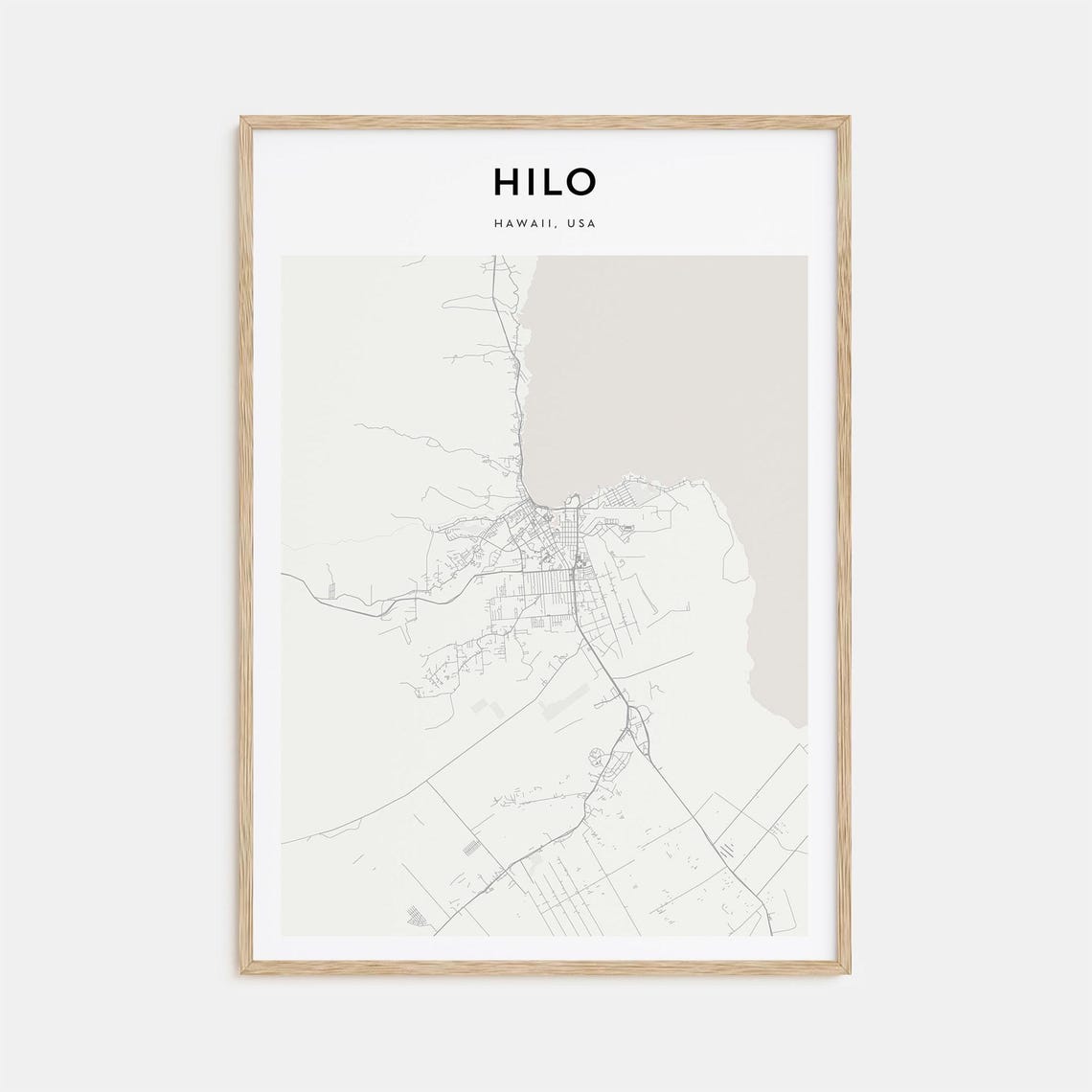 Hilo Hawaii USA Minimalist Beige Coastal City Map Wall Decor Poster