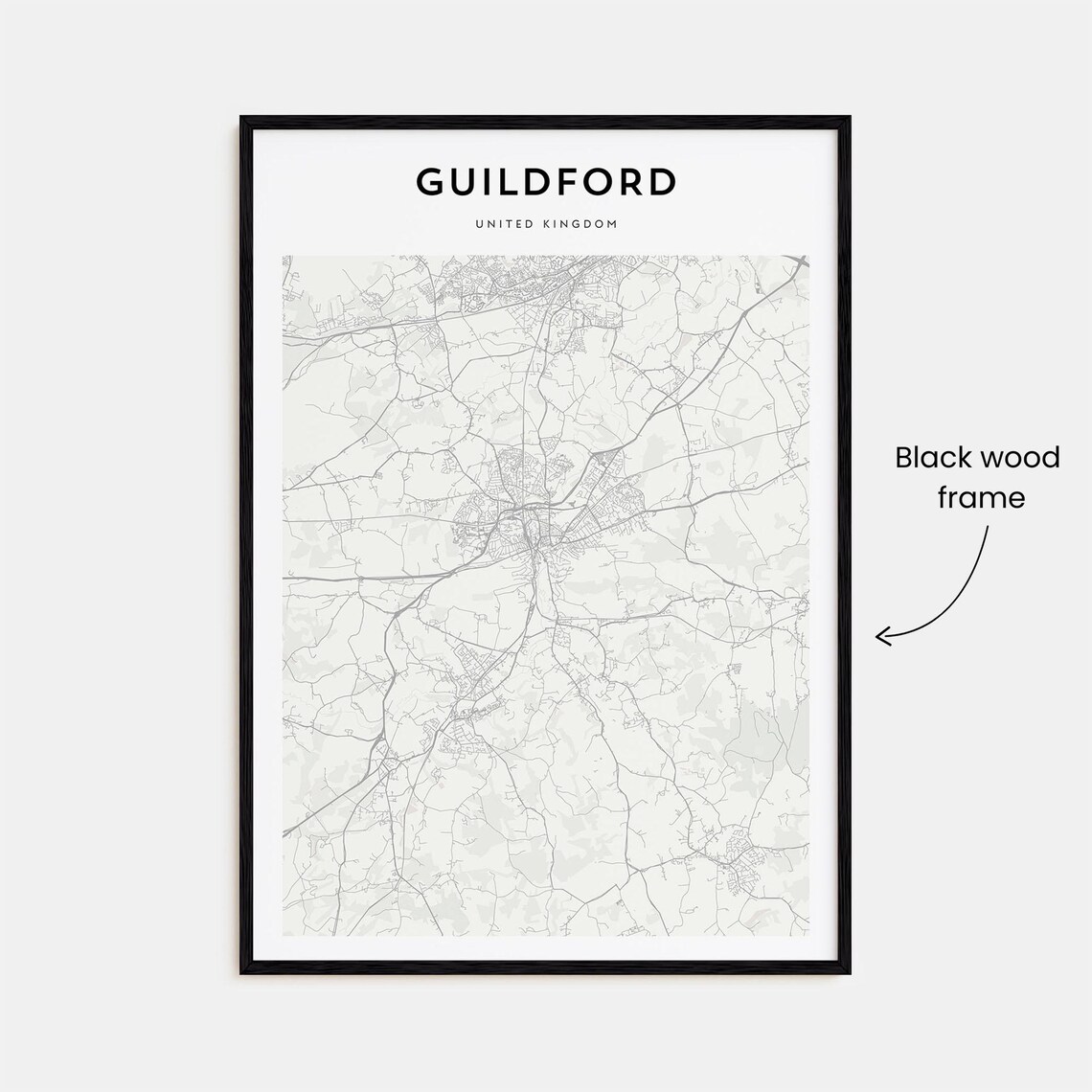 Guildford England Minimalist Street Map Monochrome Art Poster - Image 3