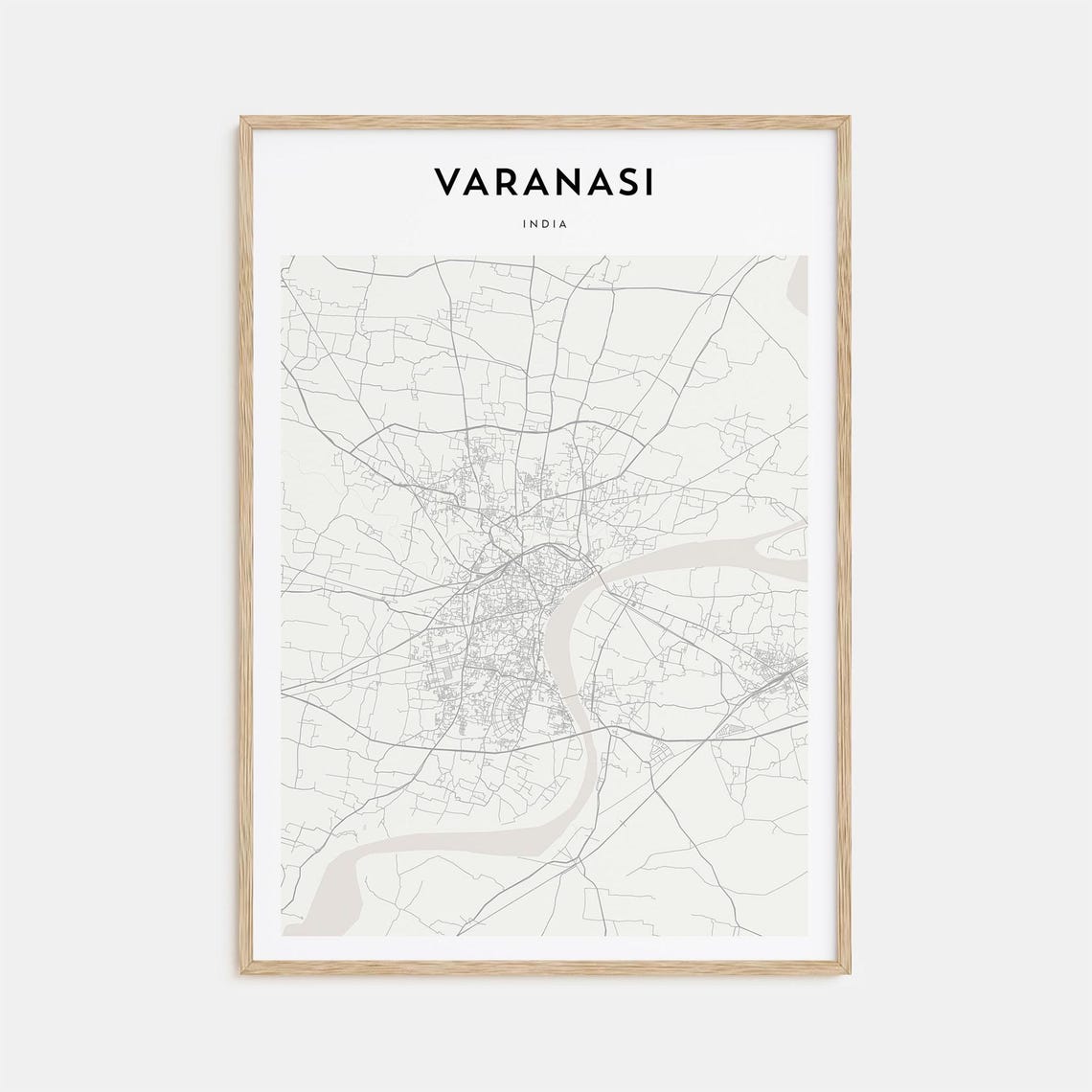 Varanasi India Minimal Cream Riverside Map Travel Decor Poster