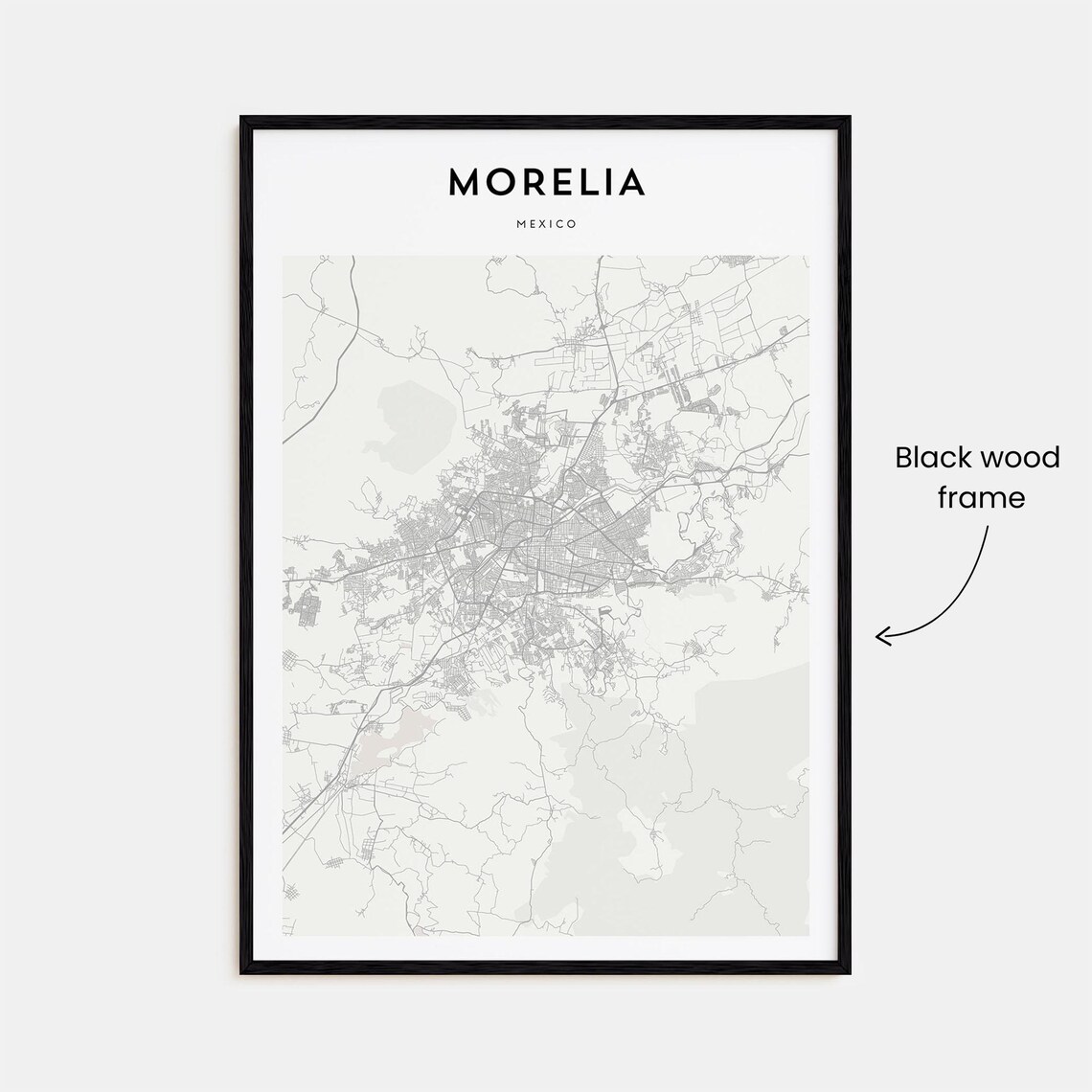 Morelia Mexico Minimalist Light Gray Urban Street Grid Map Poster - Image 3