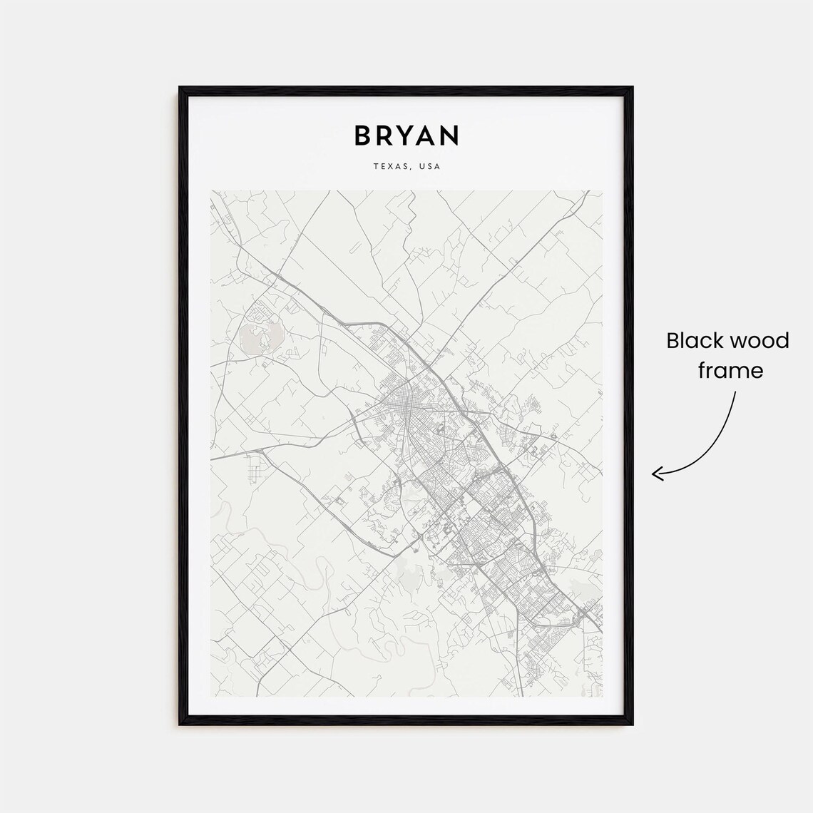 Bryan Texas Minimalist Street Map Modern City Decor Travel Poster - Image 3