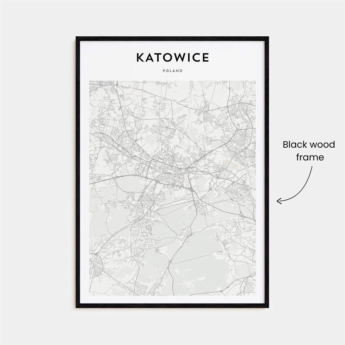 Katowice Poland Minimalist City Street Map Poster with Bold Type - Image 3