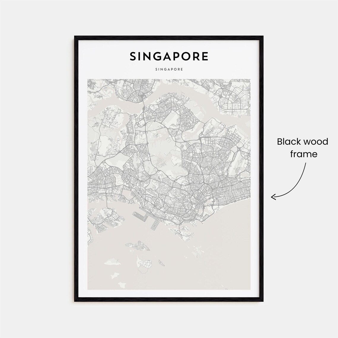 Singapore City Minimalist Monochrome Street Map Artwork Poster - Image 3