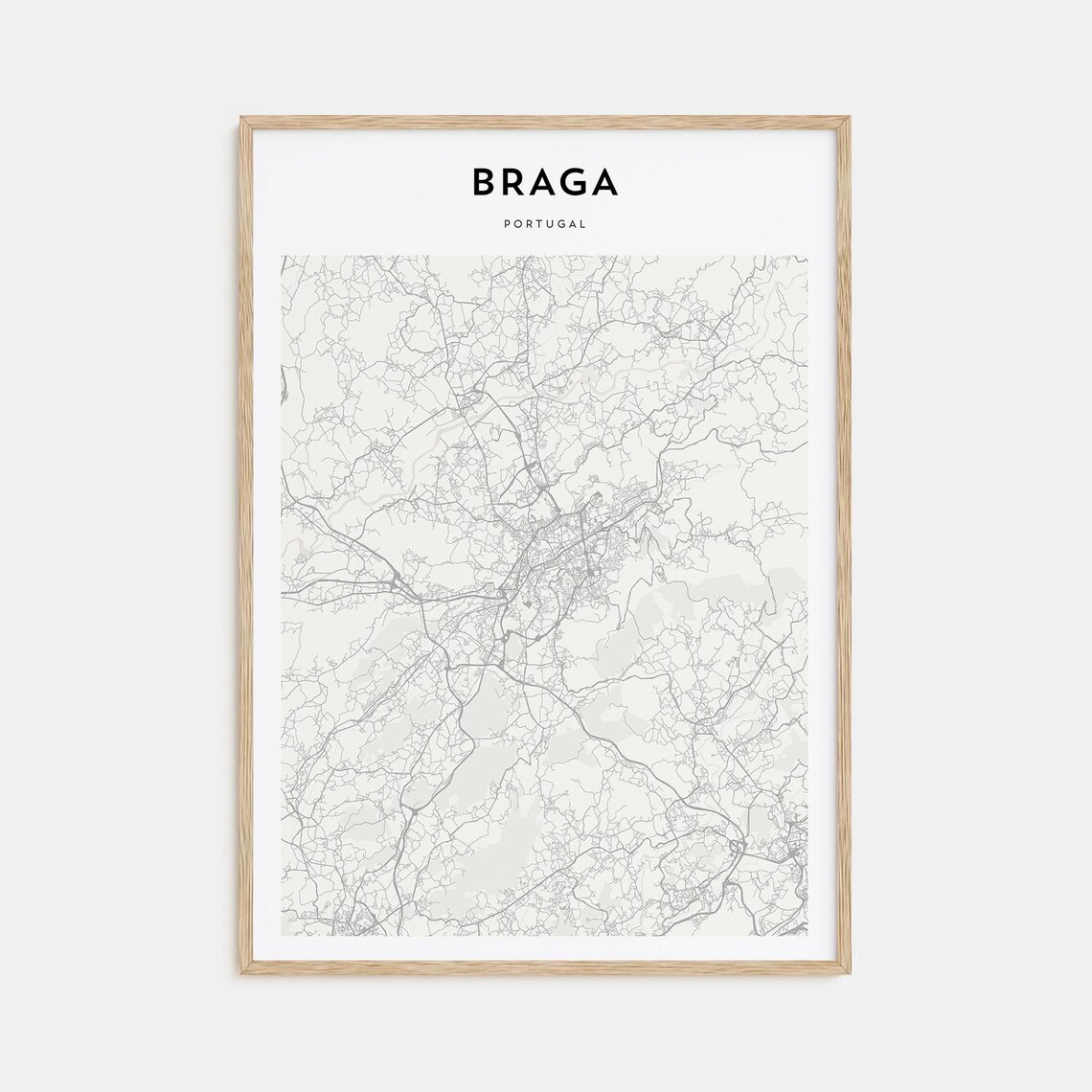 Braga Portugal Minimalist City Street Map Beige Travel Poster
