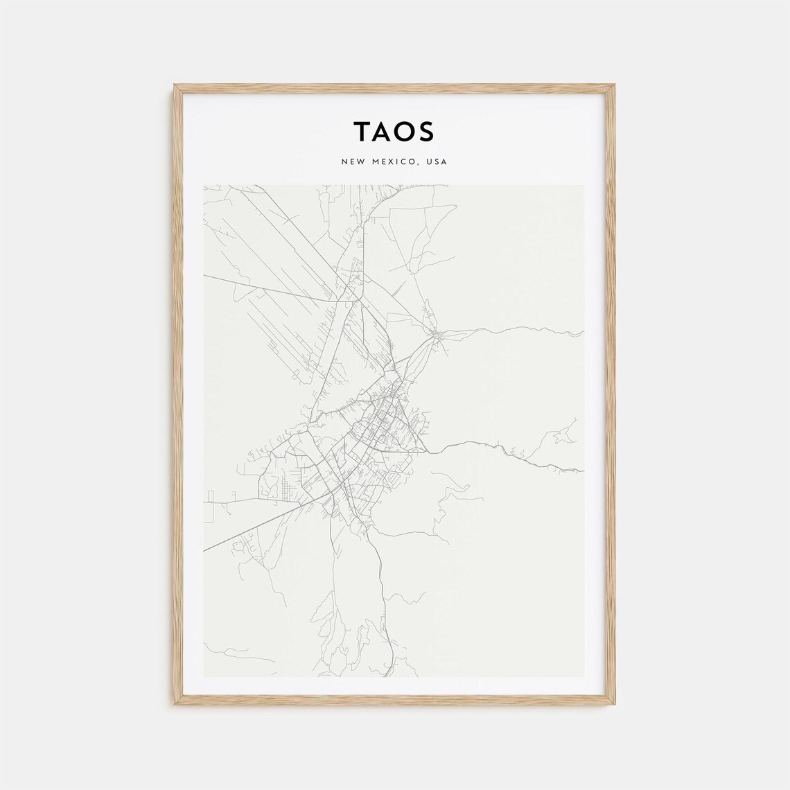Taos New Mexico USA Minimal Cream Street Map Travel Decor Poster