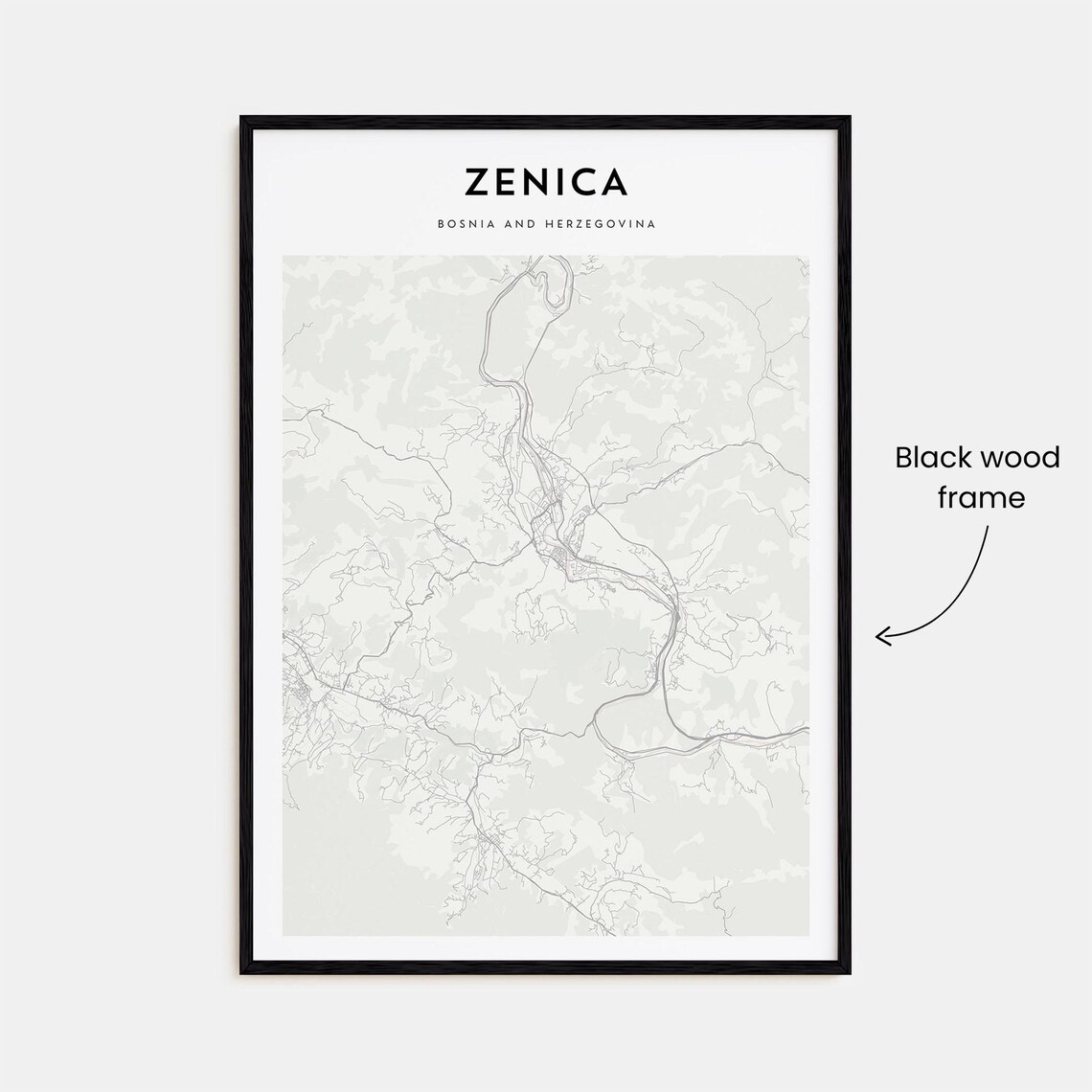 Zenica Bosnia and Herzegovina Street Map Minimalist City Poster - Image 3