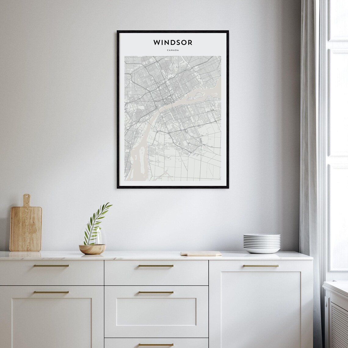 Windsor Canada Minimalist Monochrome City Map Retro Travel Poster - Image 2
