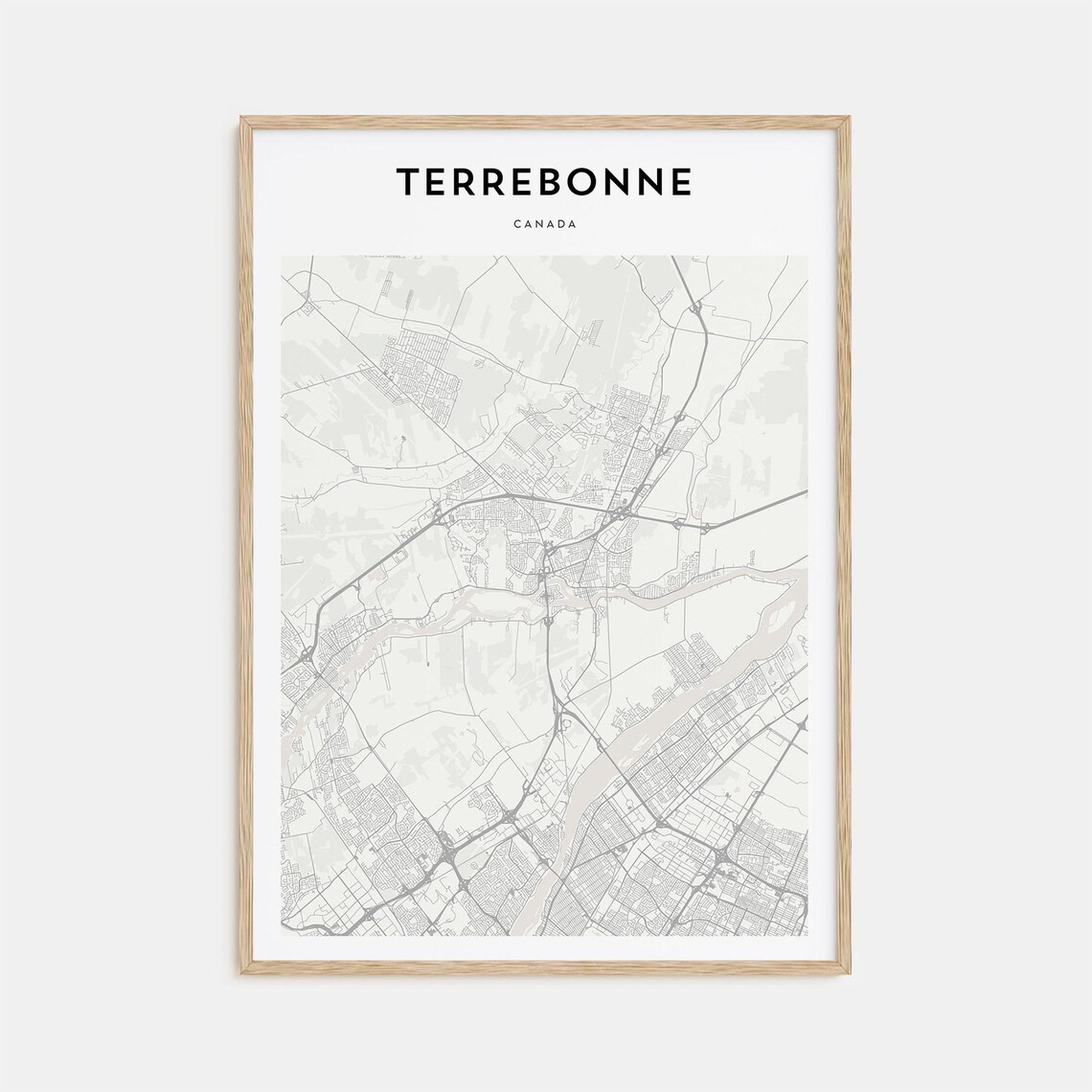 Terrebonne Canada Minimalist Black White City Street Map Print