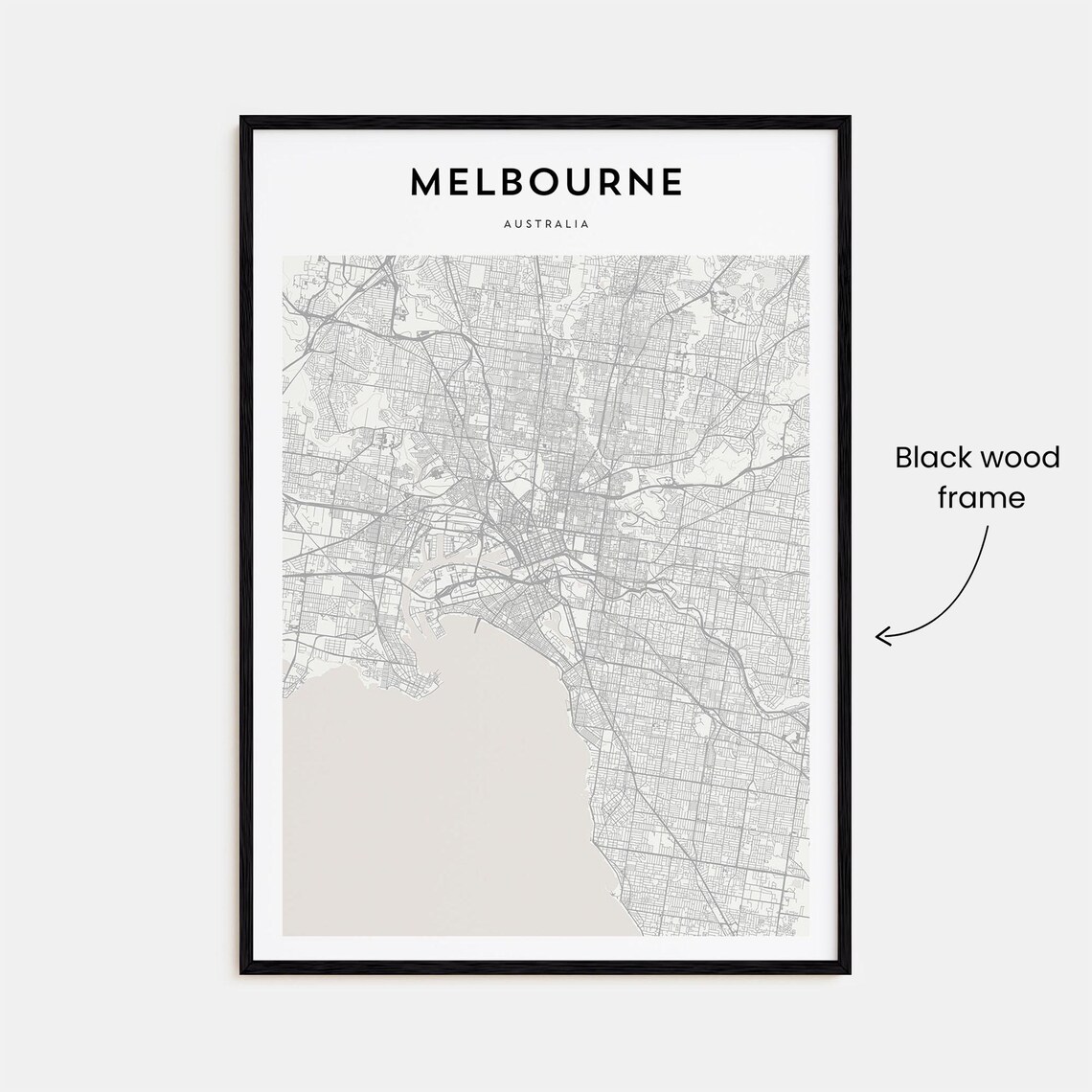 Melbourne Australia Minimalist Monochrome Street Map Art Poster - Image 3