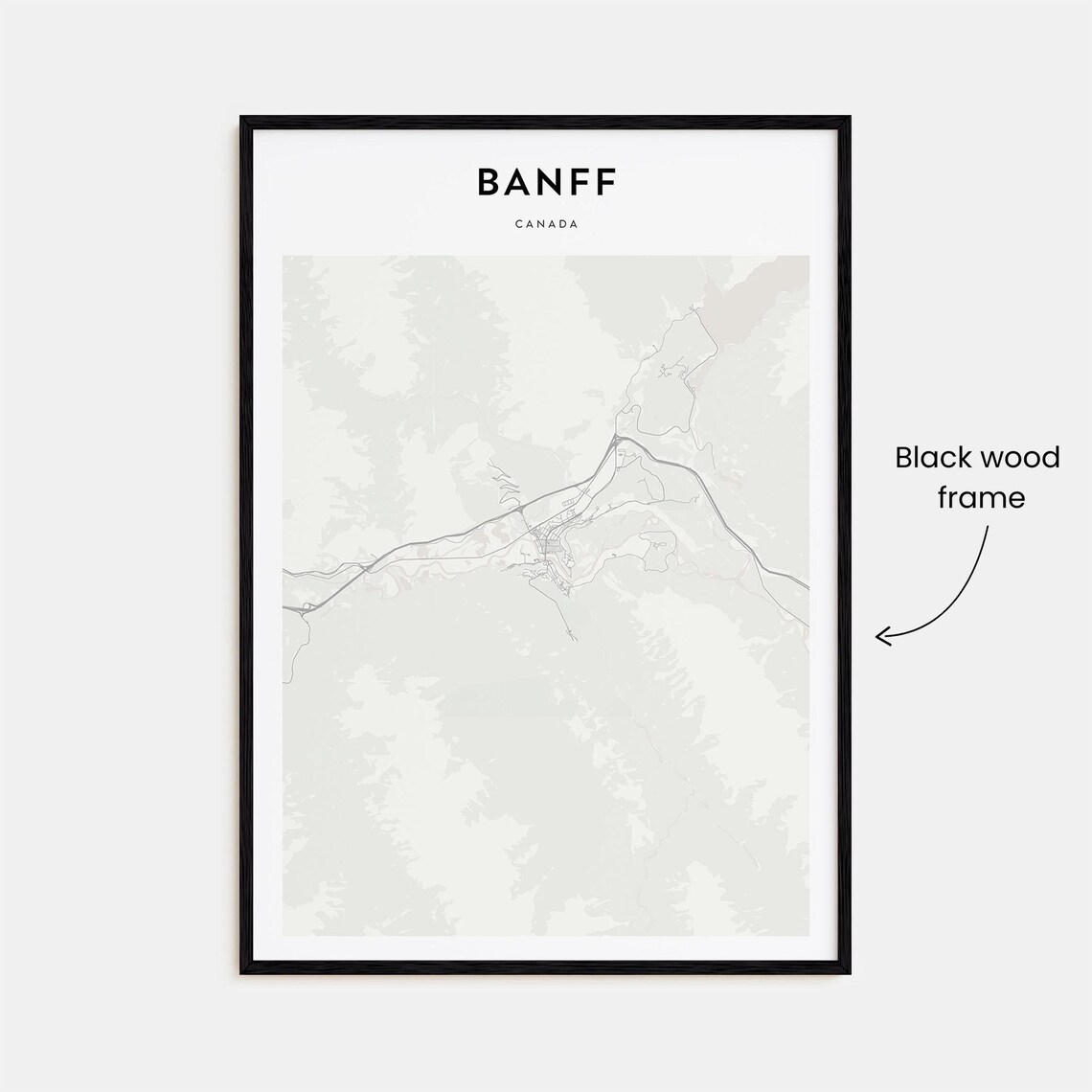 Banff Canada Minimal Street Map Black and White Rocky Mountain Poster - Image 3