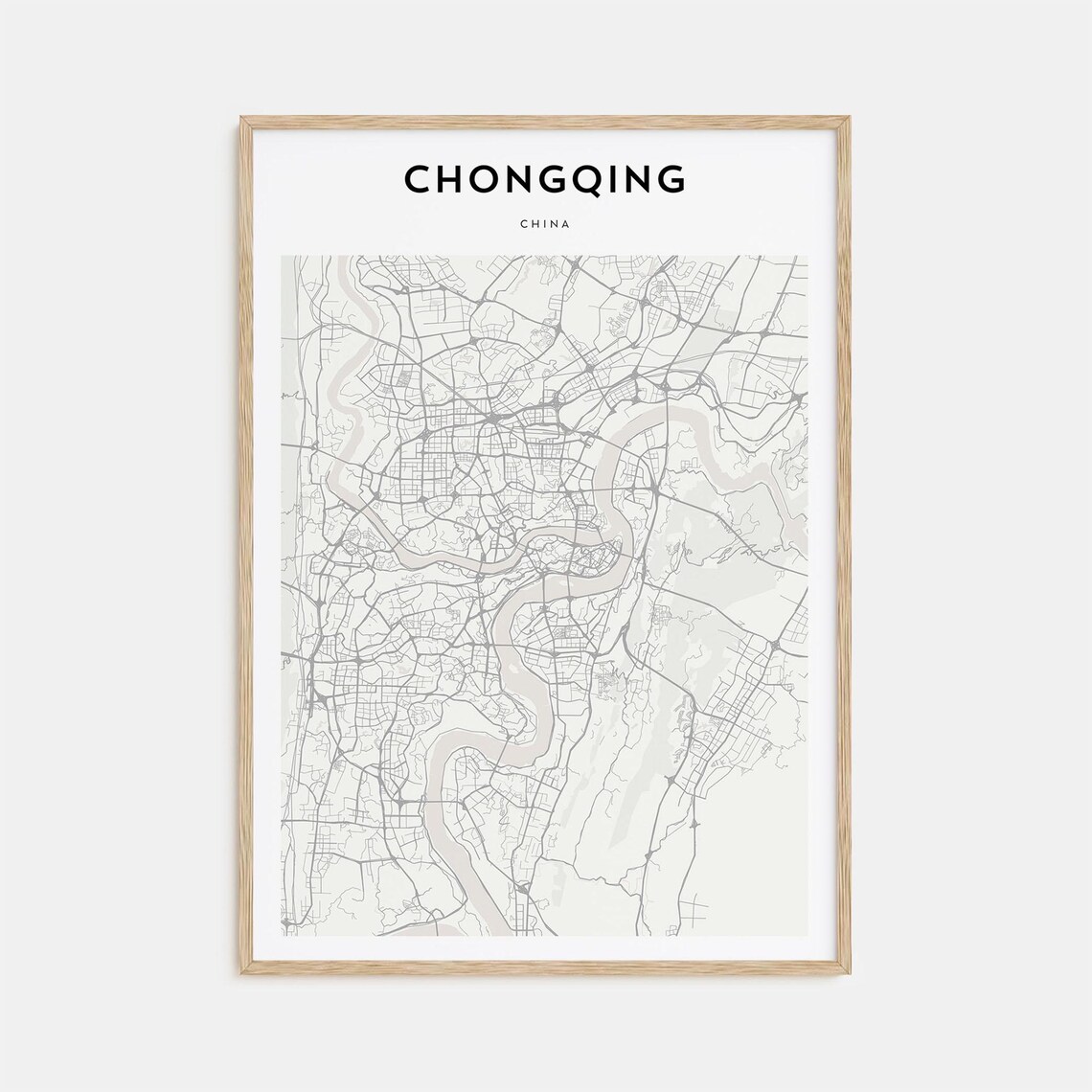 Chongqing China Detailed Street Map Minimalist Modern City Poster